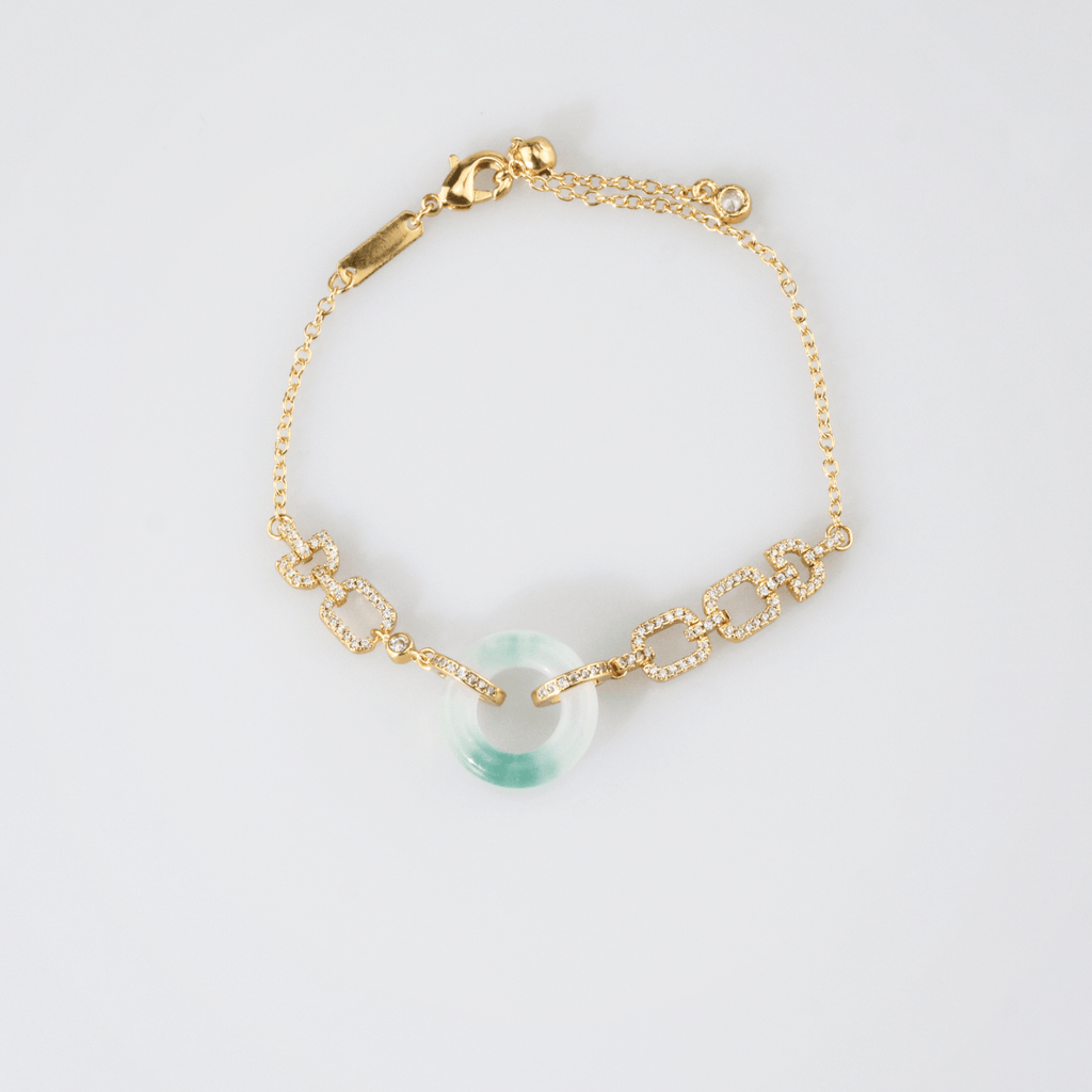 Juno Jade Donut Bracelet | 18k Gold Plated, Adjustable Chain 0