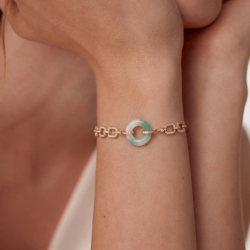 Juno Jade Donut Bracelet | 18k Gold Plated, Adjustable Chain 1