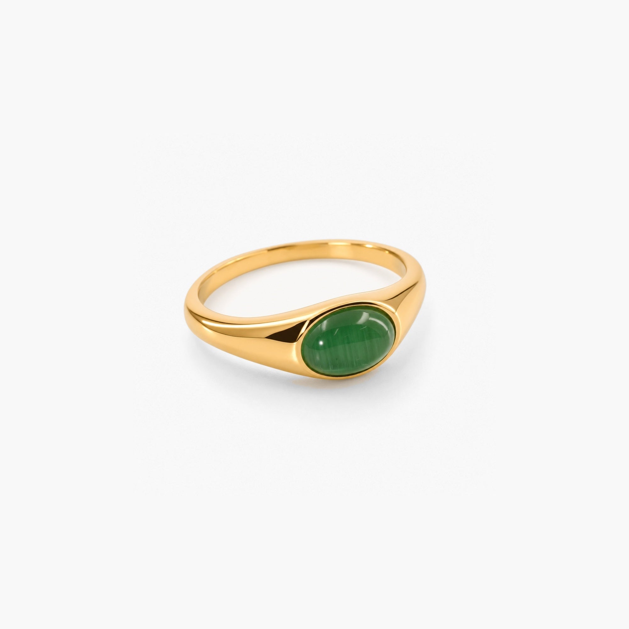 Kora Gemstone Ring | 18k Gold Plated Green Cats Eye 0