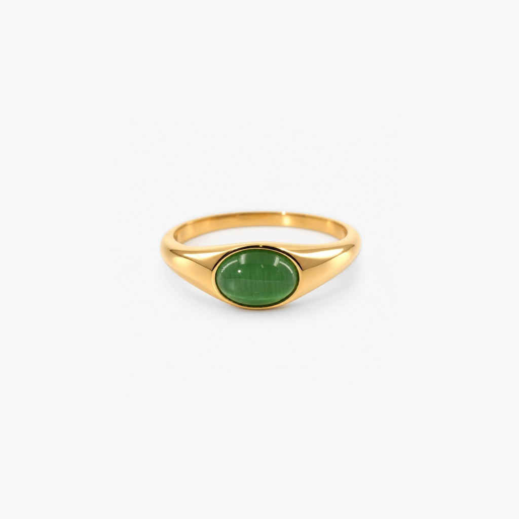 Kora Gemstone Ring | 18k Gold Plated Green Cats Eye 1