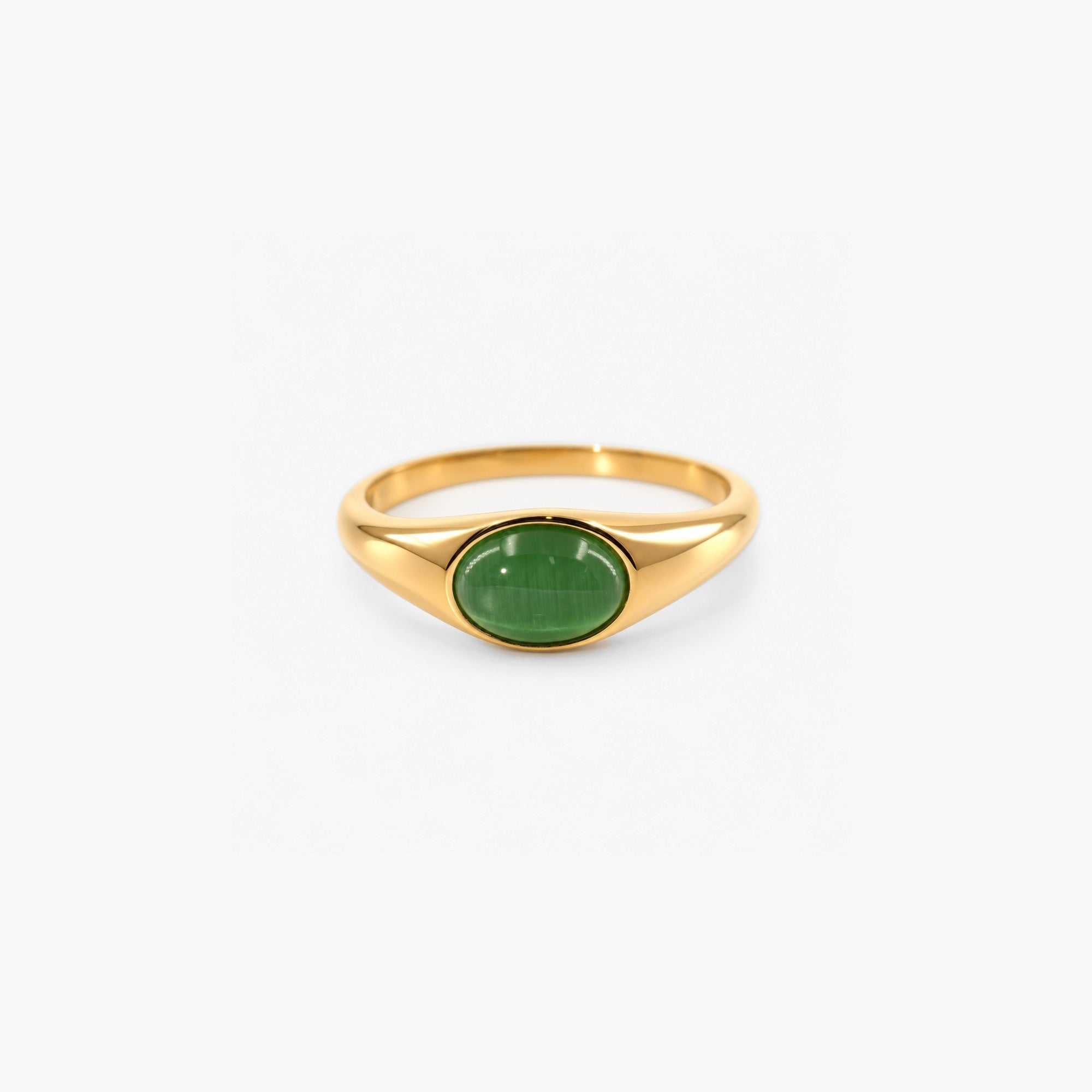 Kora Gemstone Ring | 18k Gold Plated Green Cats Eye 1