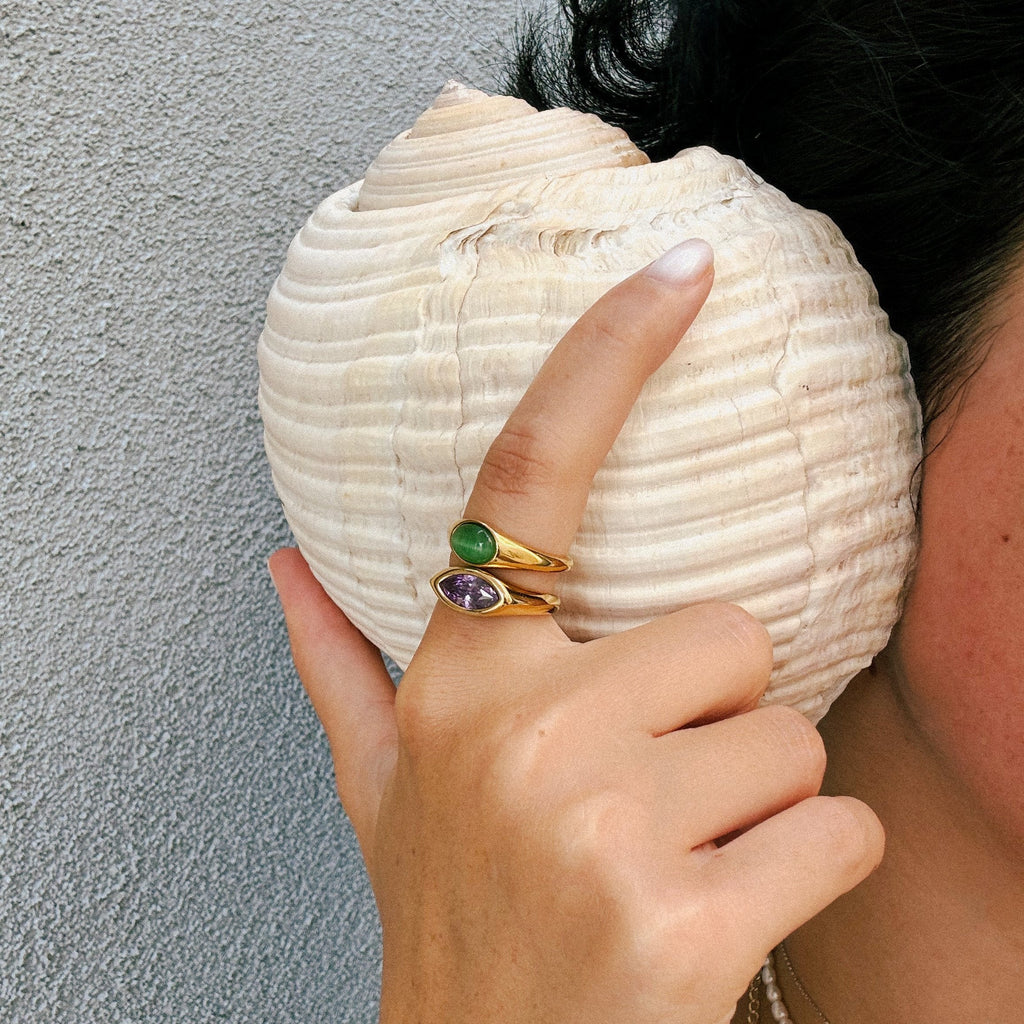 Kora Gemstone Ring | 18k Gold Plated Green Cats Eye 5