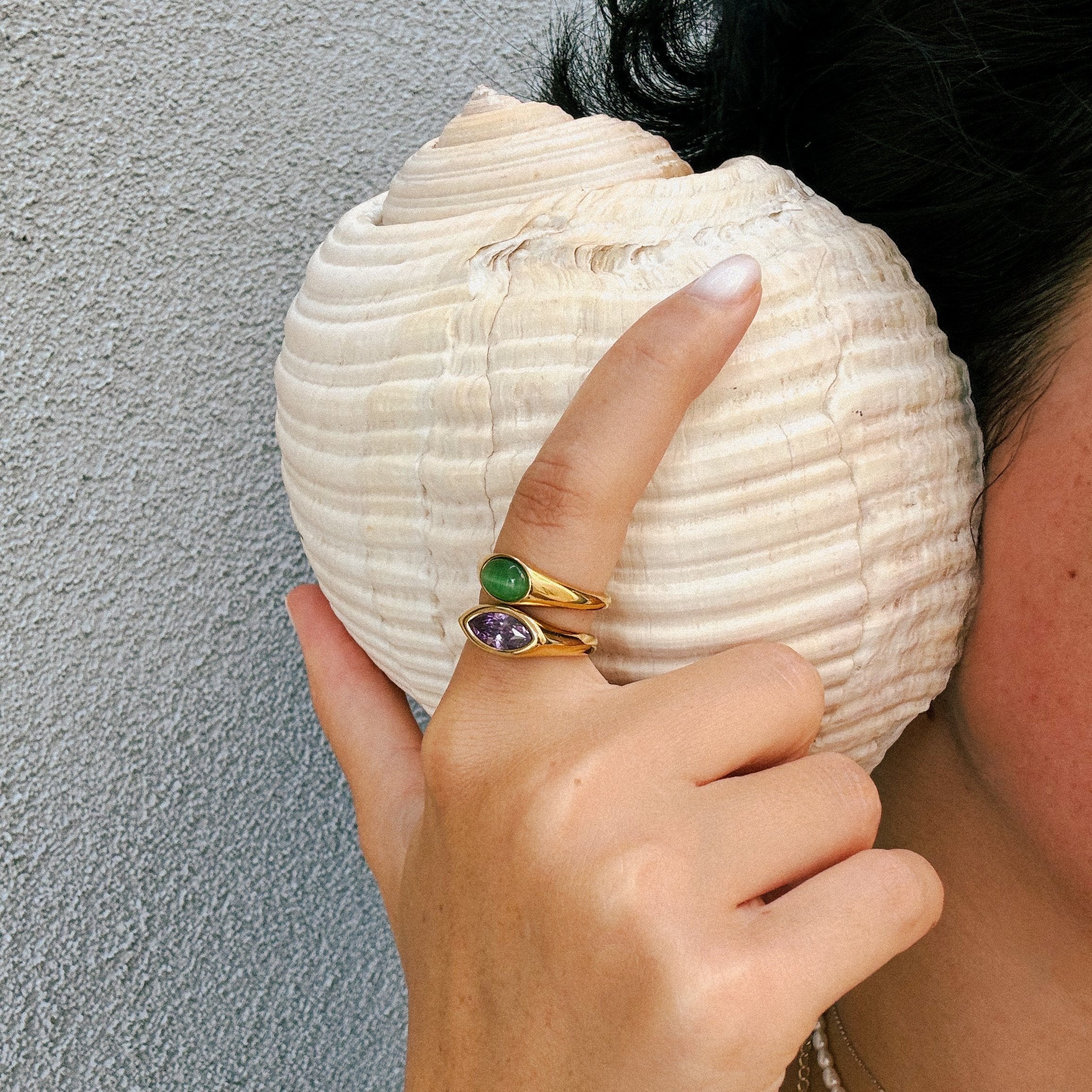 Kora Gemstone Ring | 18k Gold Plated Green Cats Eye 5