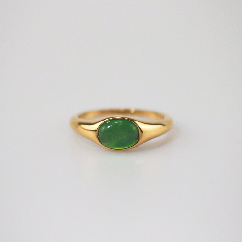 Kora Gemstone Ring | 18k Gold Plated Green Cats Eye 6