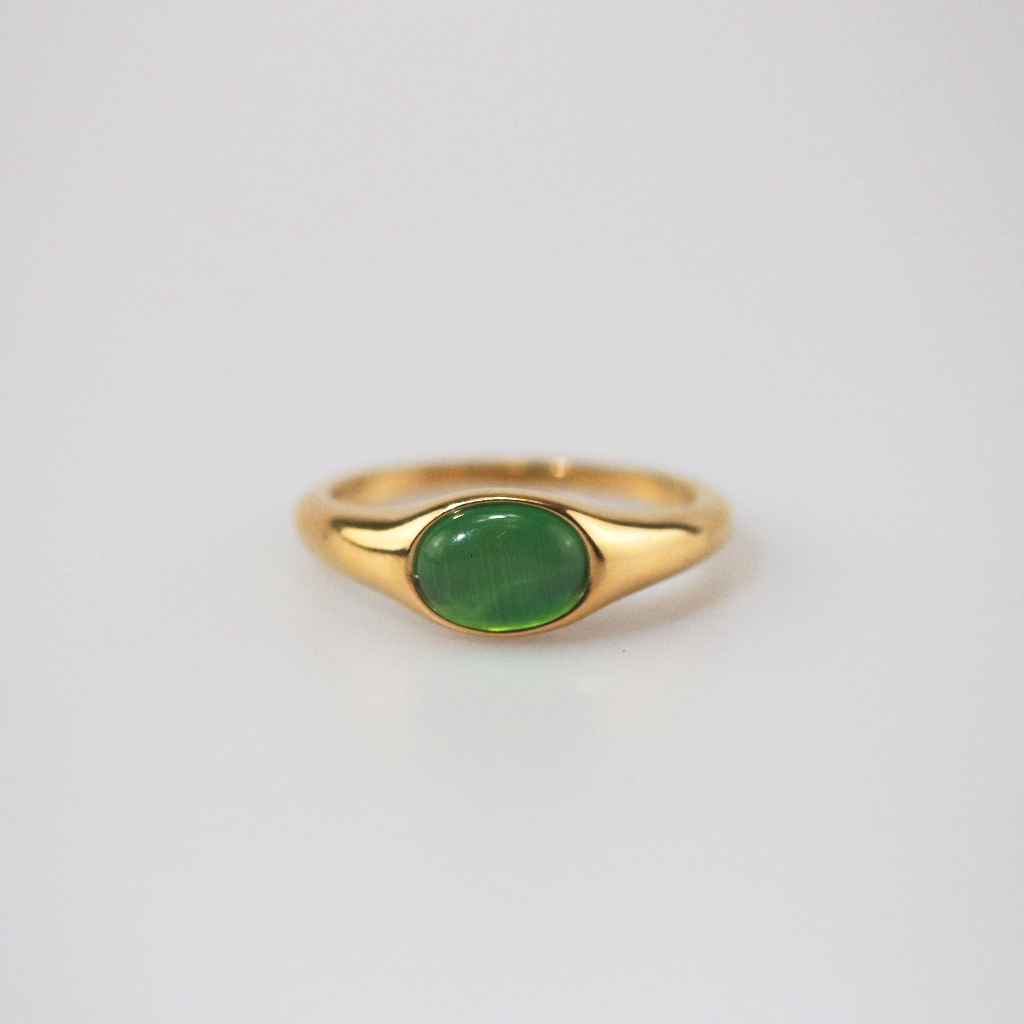 Kora Gemstone Ring | 18k Gold Plated Green Cats Eye 6