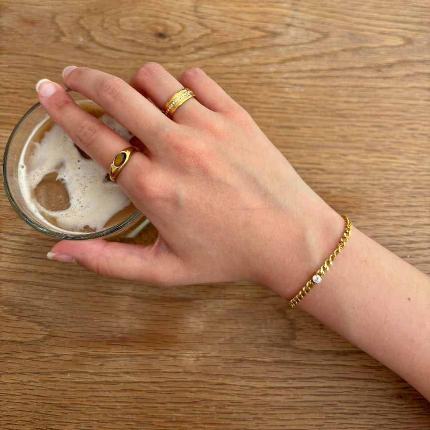 Kori Ring Statement Jewelry | Tiger's Eye Gemstone, 18k Gold Plated 6