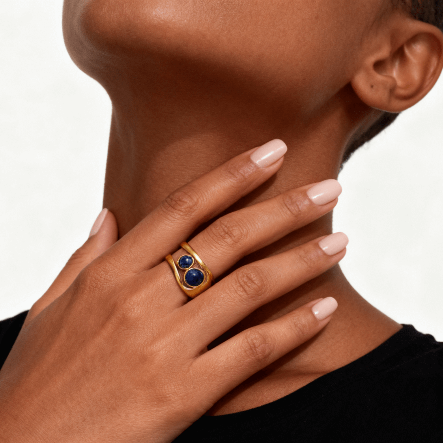 Liora Cuff Ring | 18k Gold Plated, Genuine Lapis Lazuli 1