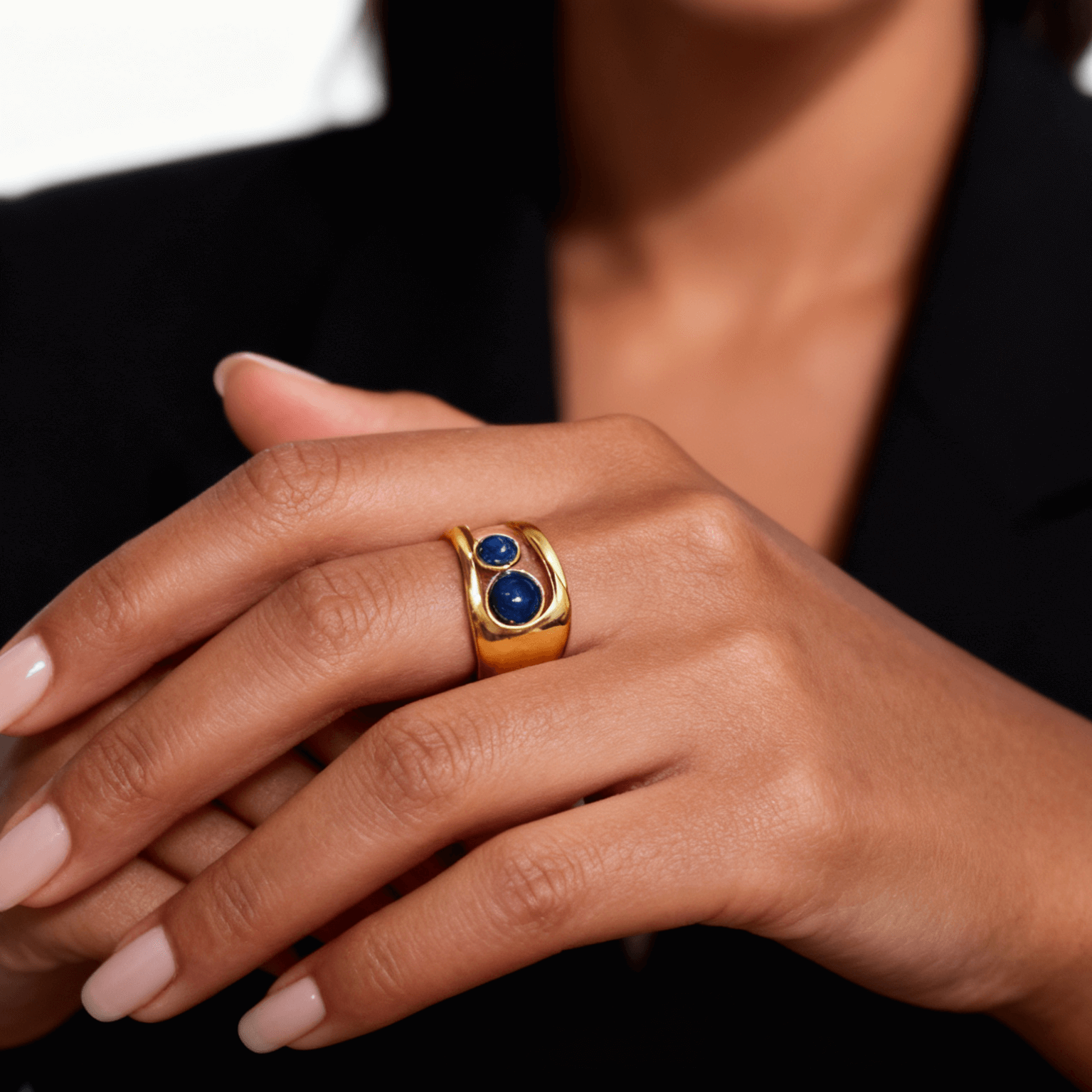 Liora Cuff Ring | 18k Gold Plated, Genuine Lapis Lazuli 2