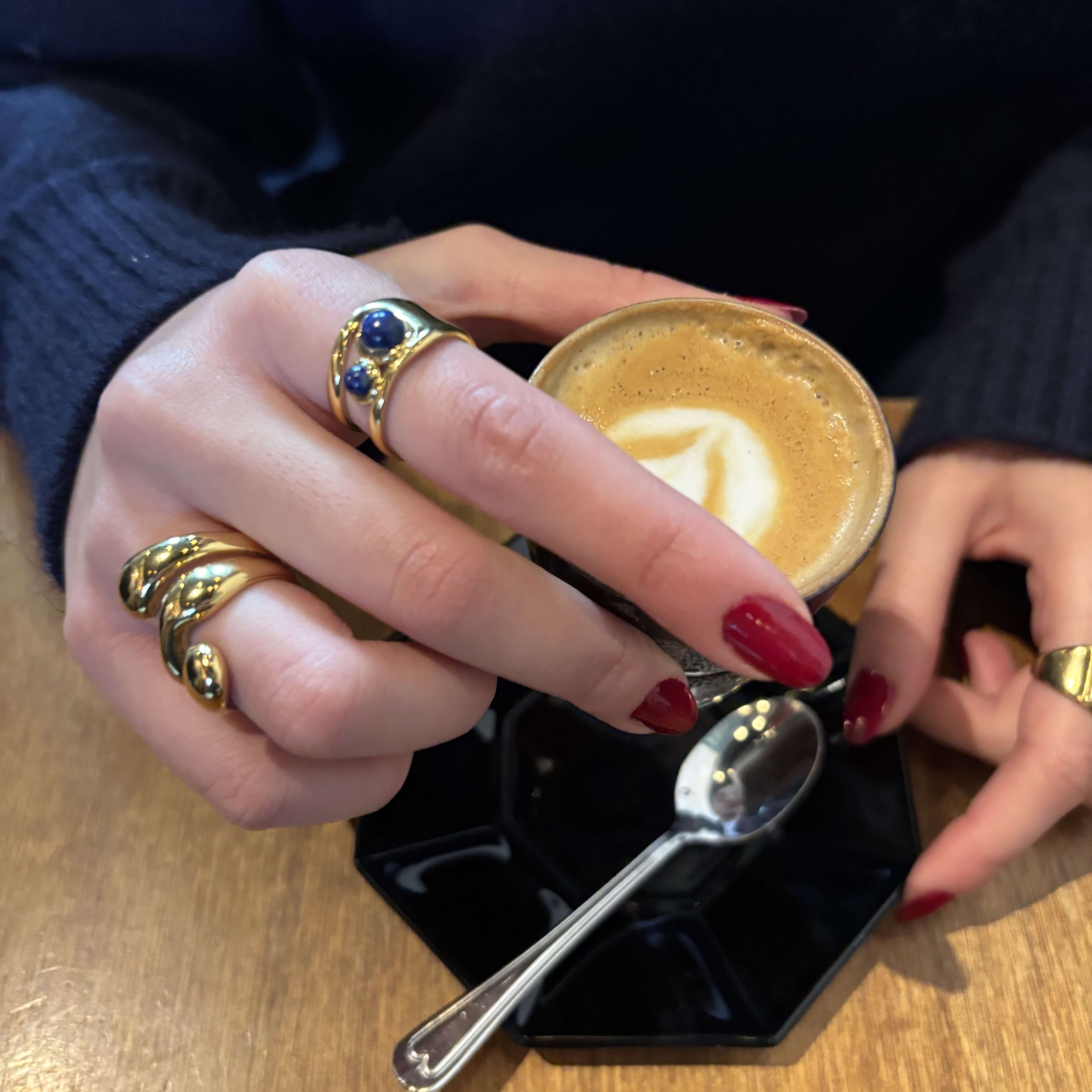Liora Cuff Ring | 18k Gold Plated, Genuine Lapis Lazuli 3