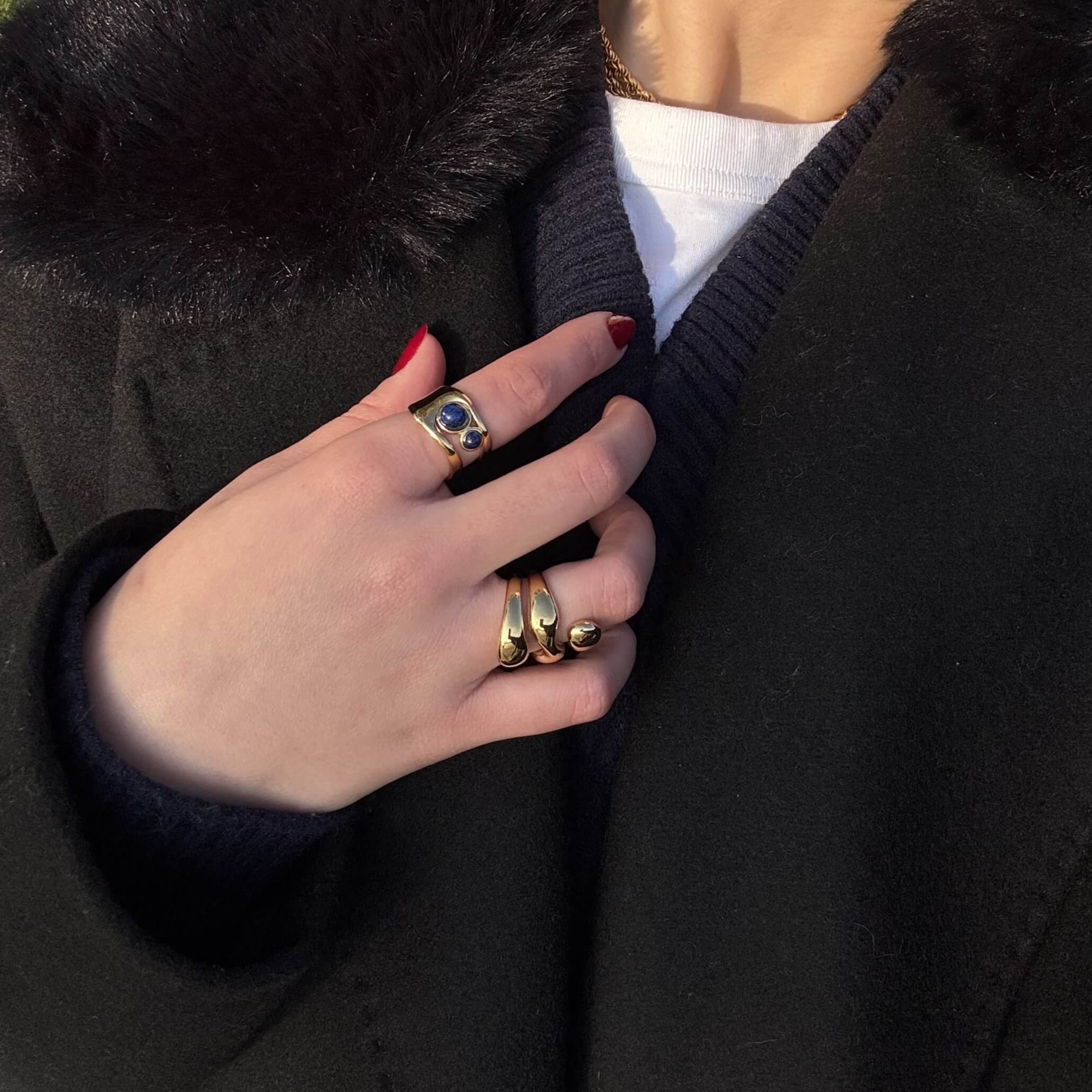 Liora Cuff Ring | 18k Gold Plated, Genuine Lapis Lazuli 4
