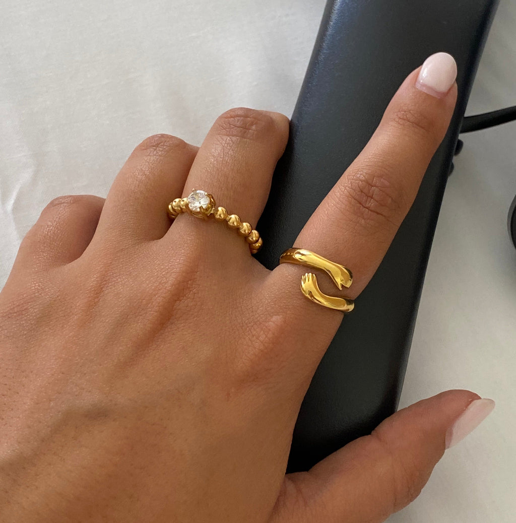 Liora Hug Ring | 18k Gold Plated Stainless Steel, Water Resistant, US Sizes 6-8 1