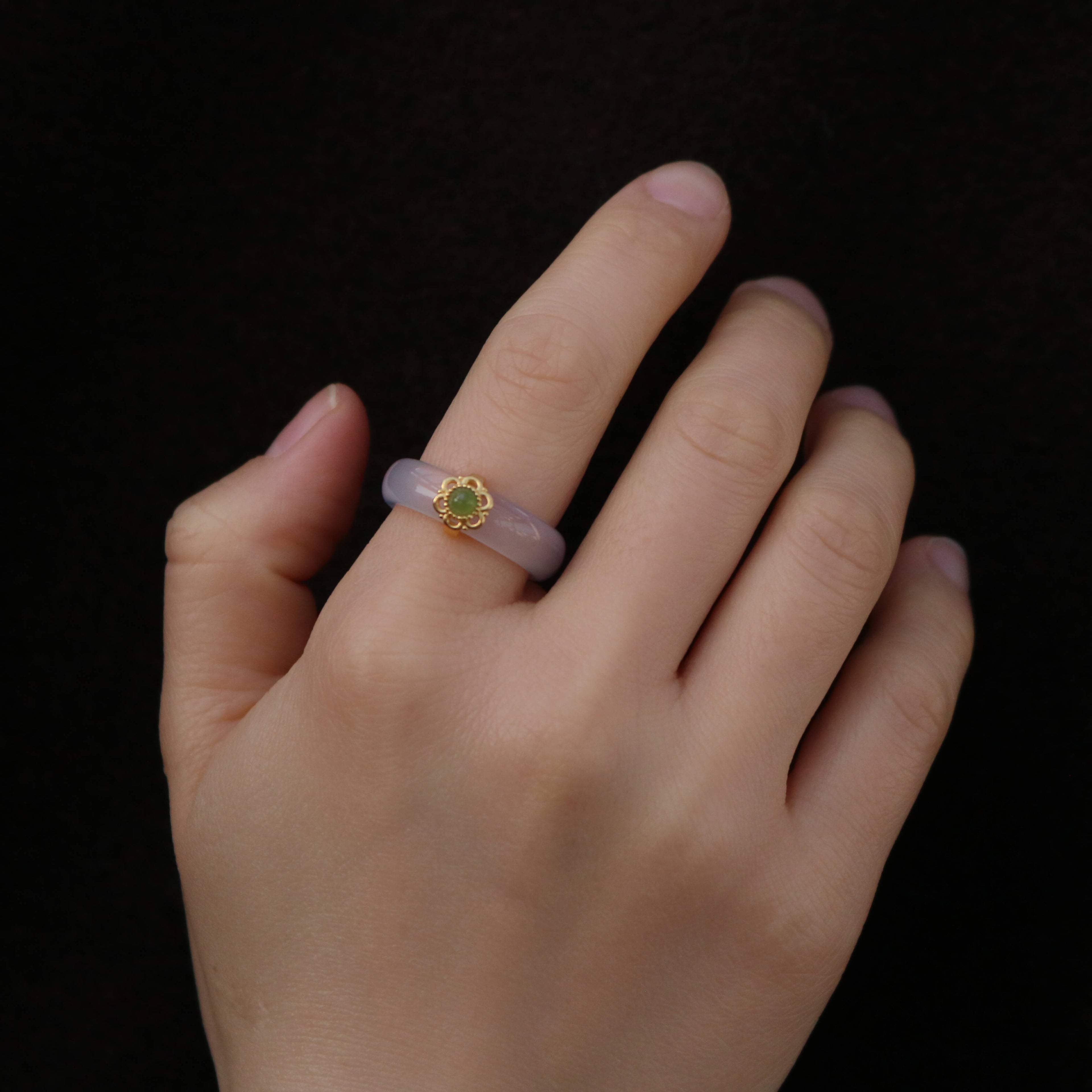 Liora Jade Band Ring | Genuine White Jade, 18k Gold Plated Sterling Silver 0