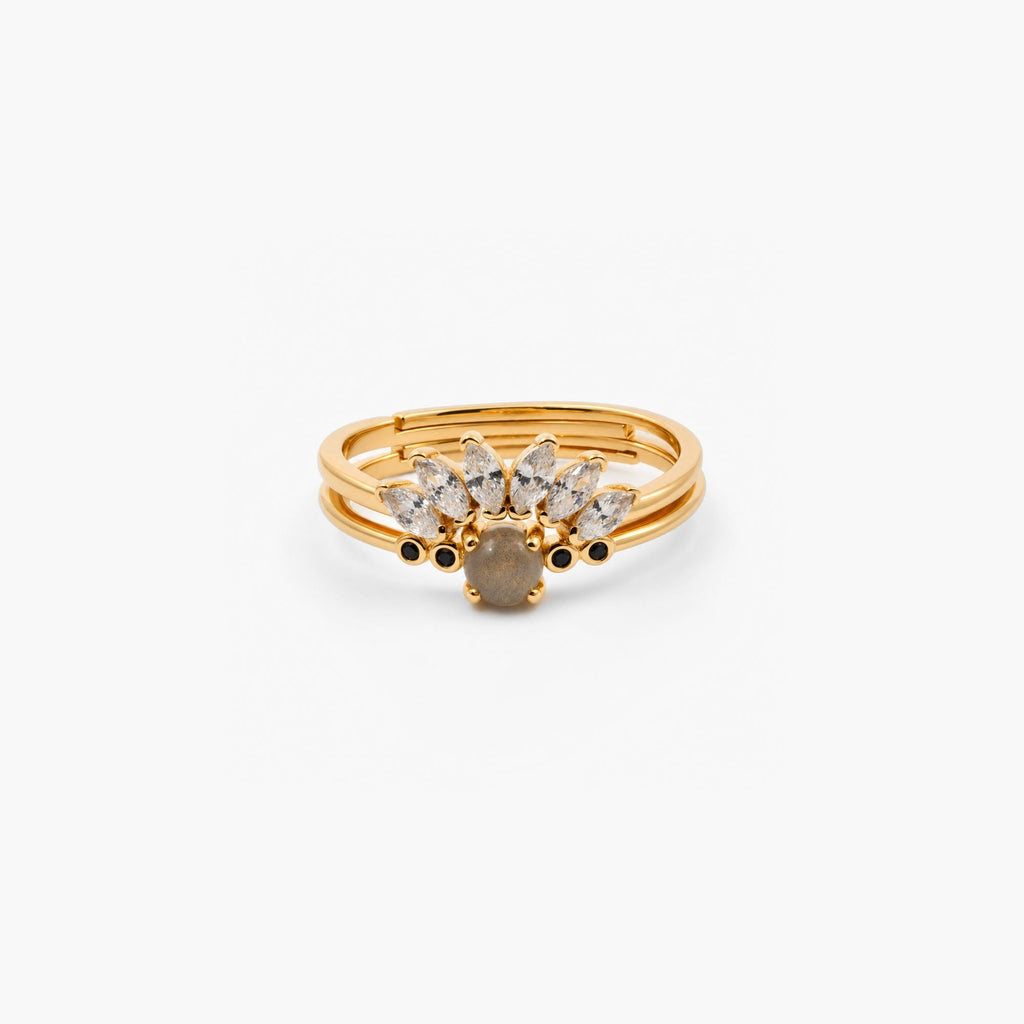 Liora Labradorite Ring Set | 9k Gold Plated, Adjustable Gemstone Bands 0