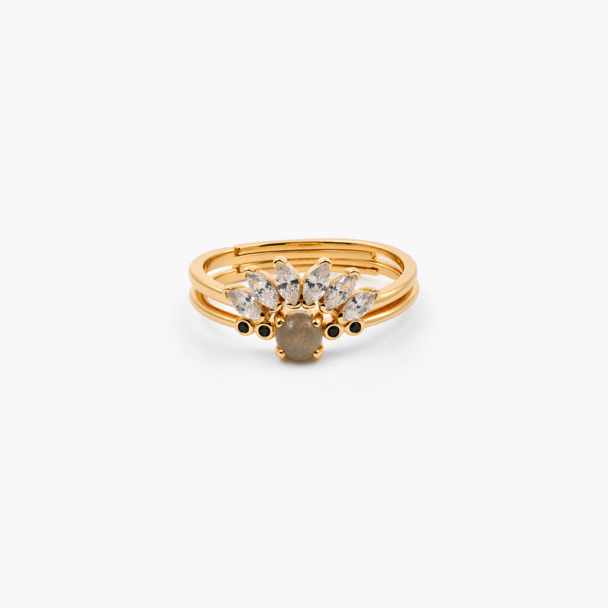 Liora Labradorite Ring Set | 9k Gold Plated, Adjustable Gemstone Bands 0