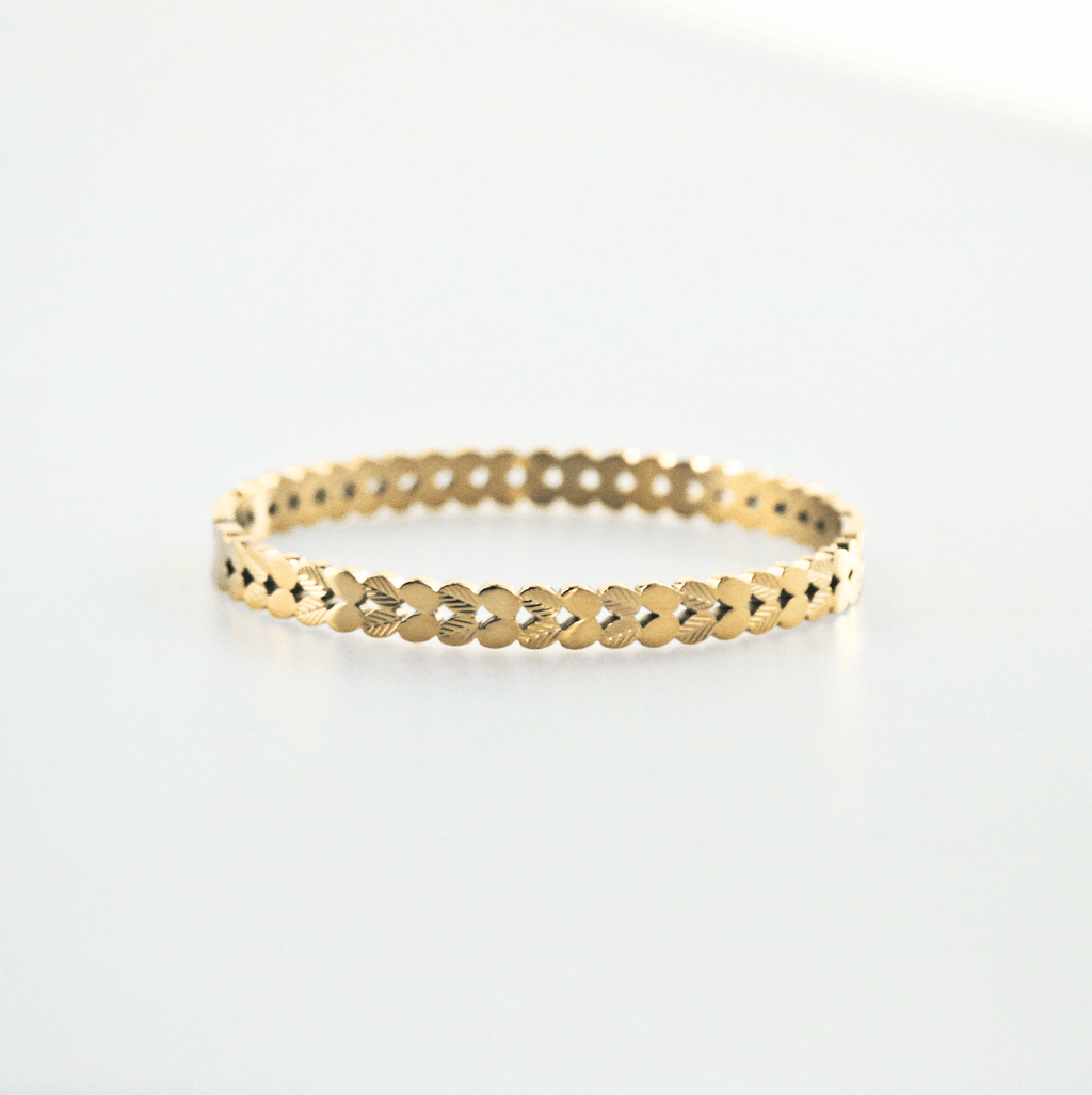 Liora Leaf Bangle | 18k Gold Plated Stainless Steel, Waterproof 0