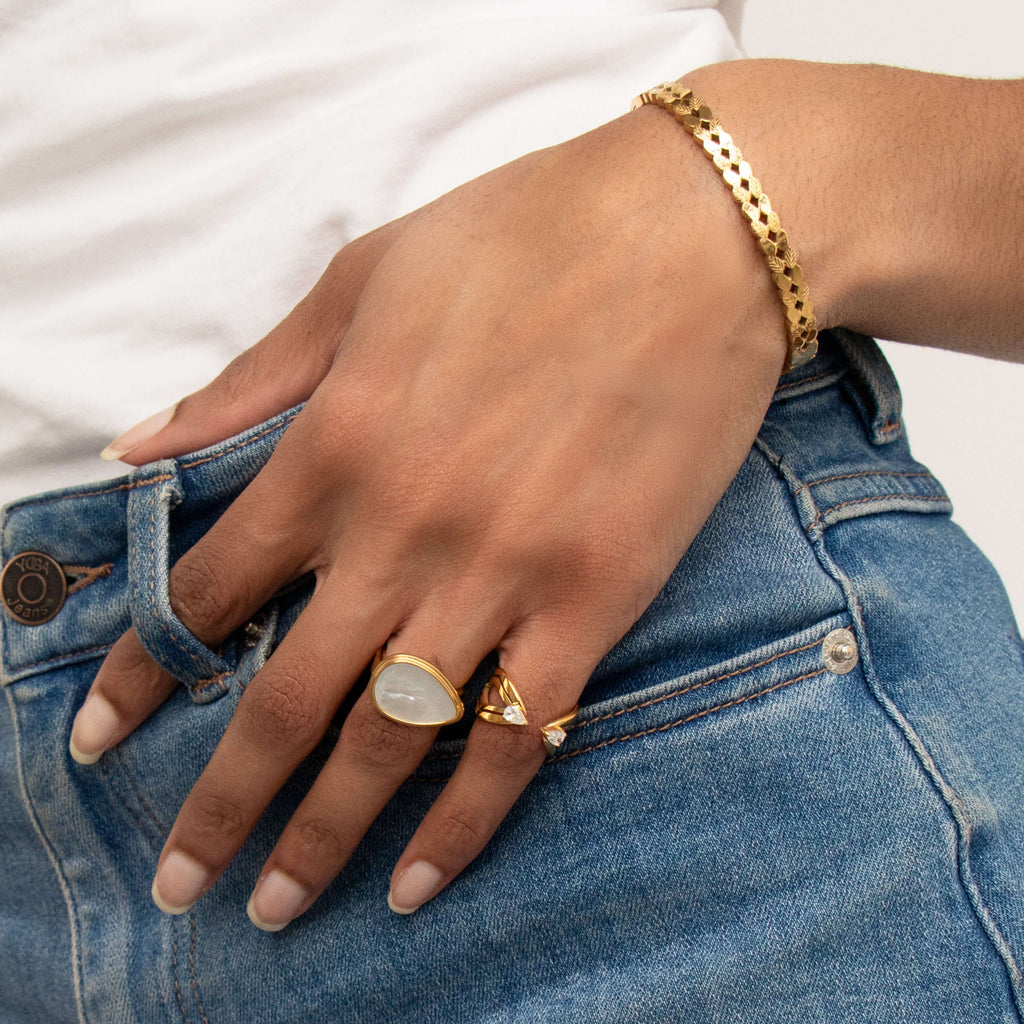 Liora Leaf Bangle | 18k Gold Plated Stainless Steel, Waterproof 3