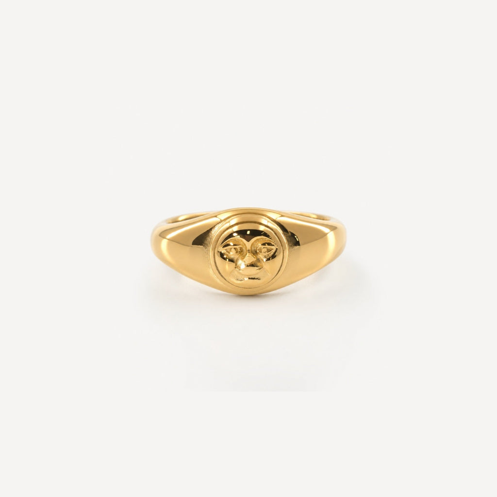 Luna Moonface Signet Ring | 18k Gold Plated Stainless Steel 0