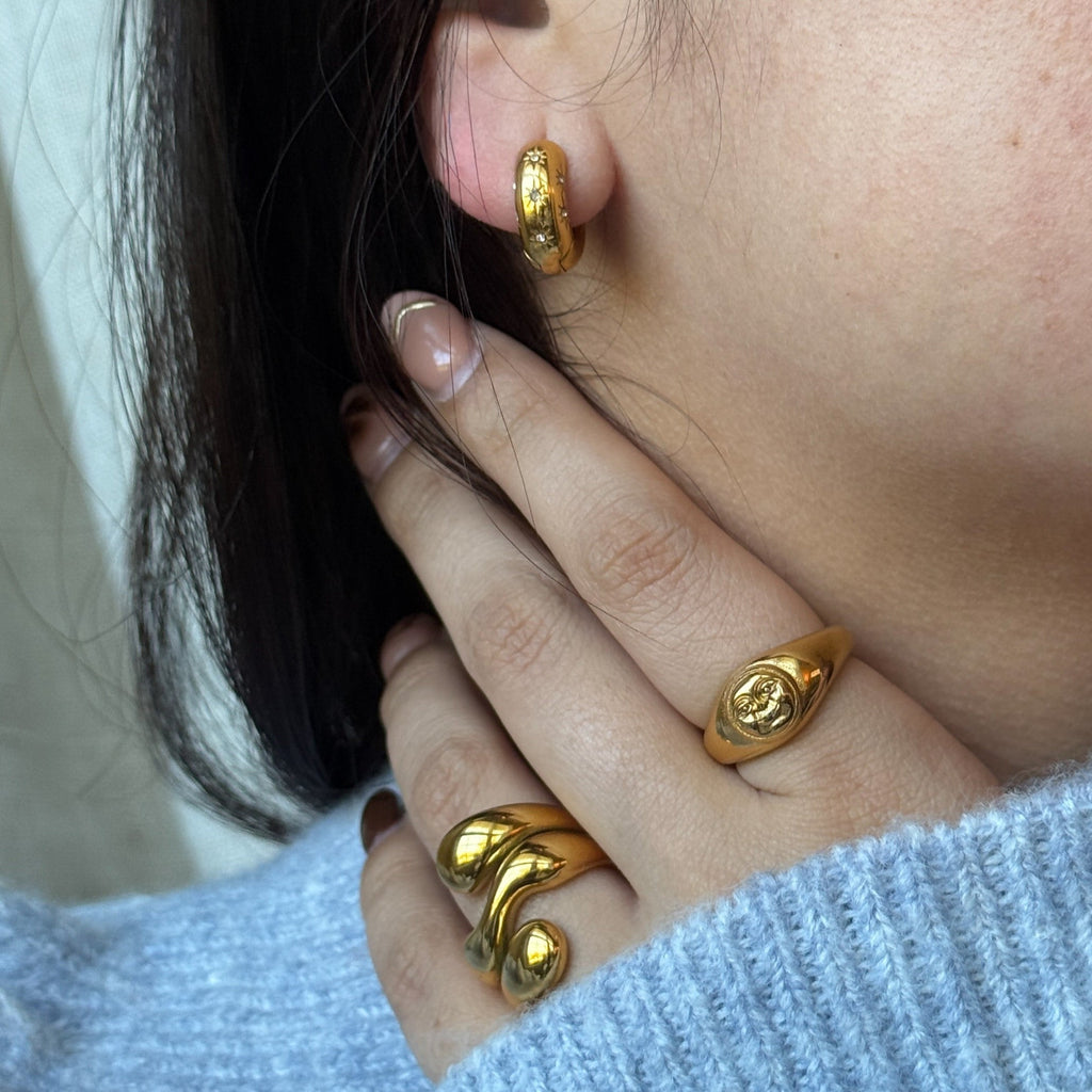 Luna Moonface Signet Ring | 18k Gold Plated Stainless Steel 4