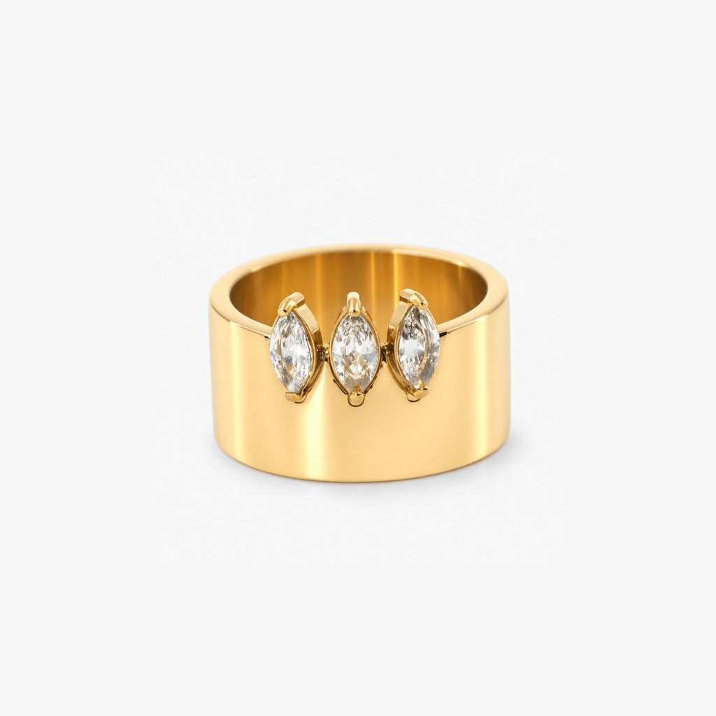 Mira Band Ring | 18k Gold Plated Stainless Steel, Marquise-Cut CZ Stones 0