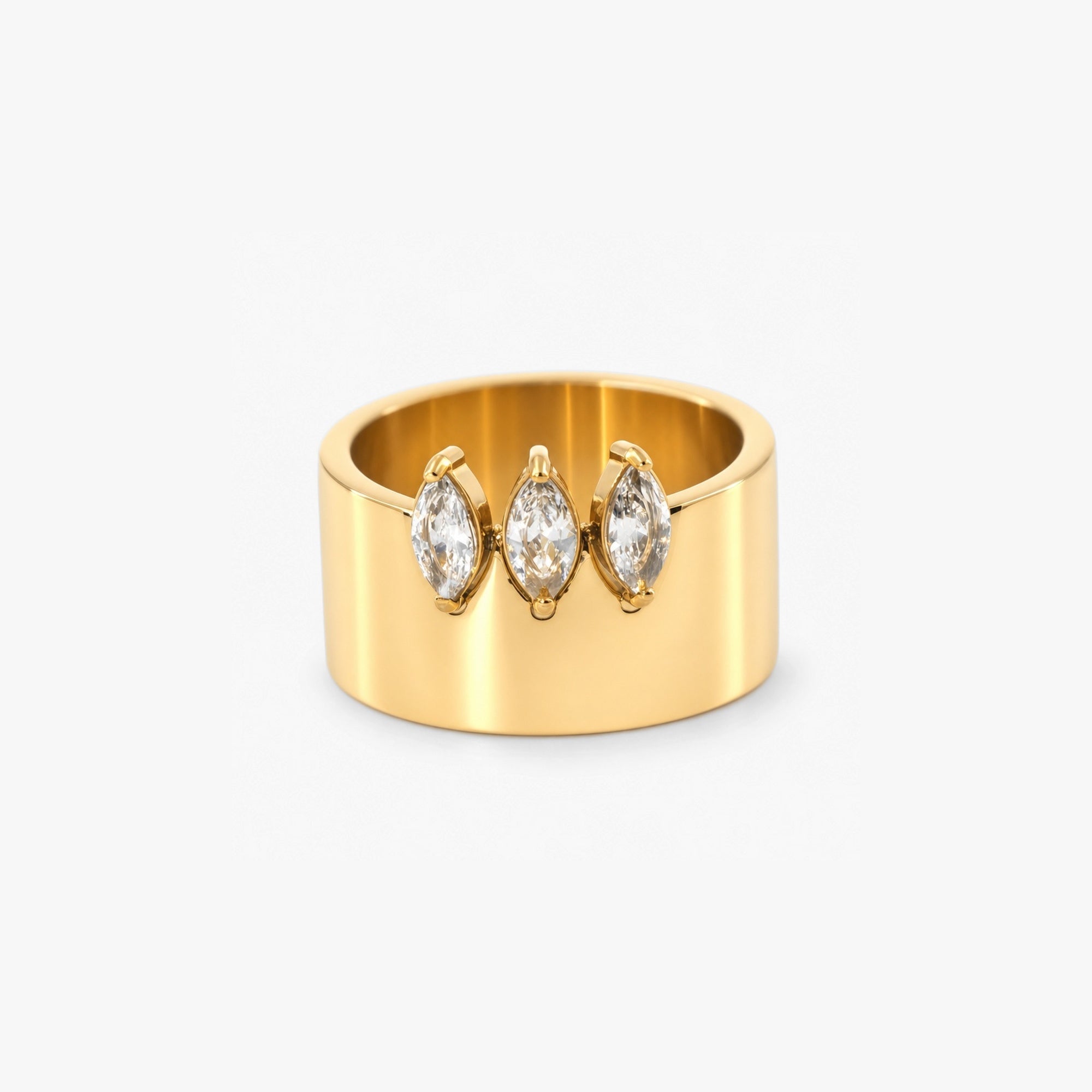Mira Band Ring | 18k Gold Plated Stainless Steel, Marquise-Cut CZ Stones 0
