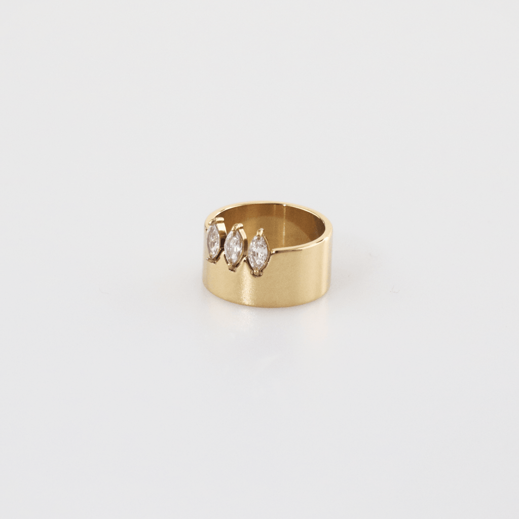 Mira Band Ring | 18k Gold Plated Stainless Steel, Marquise-Cut CZ Stones 2