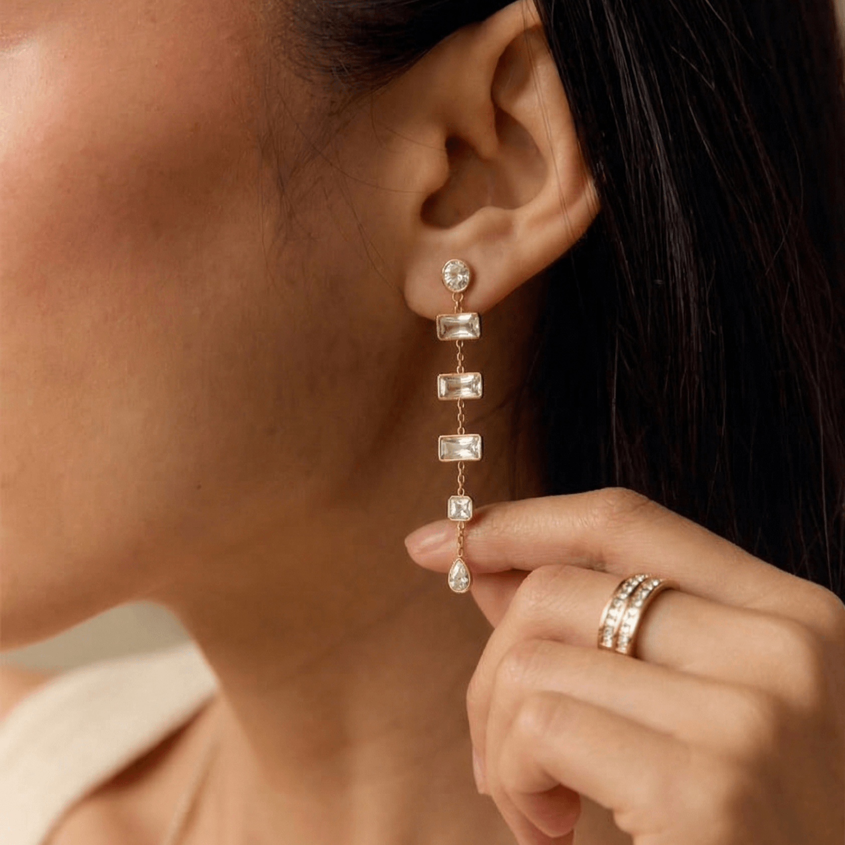 Mira CZ Drop Earrings | Multi-Shape, 18k Gold Plated 1