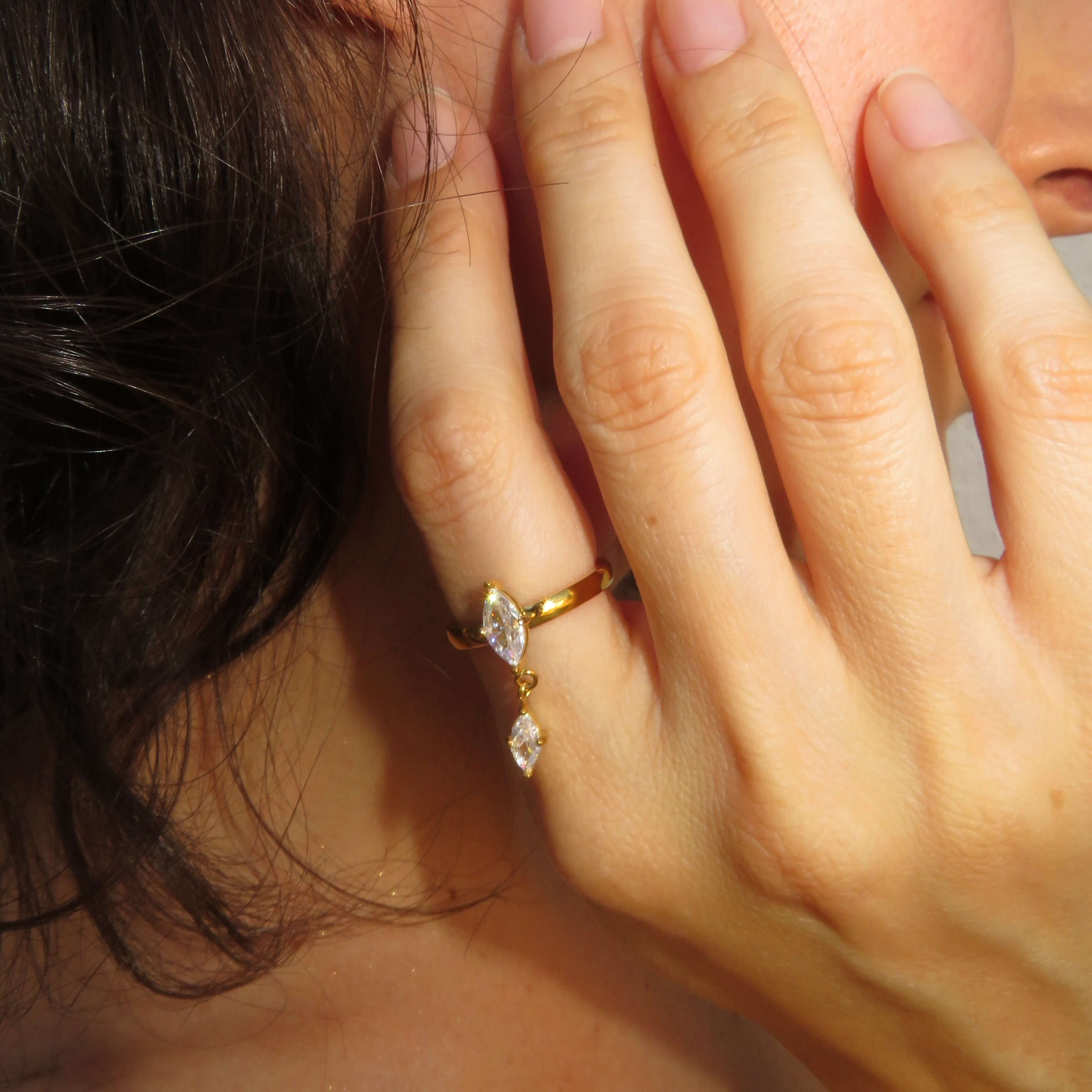 Mira Charm Ring | 18k Gold Plated, Marquise-Cut Crystals 2