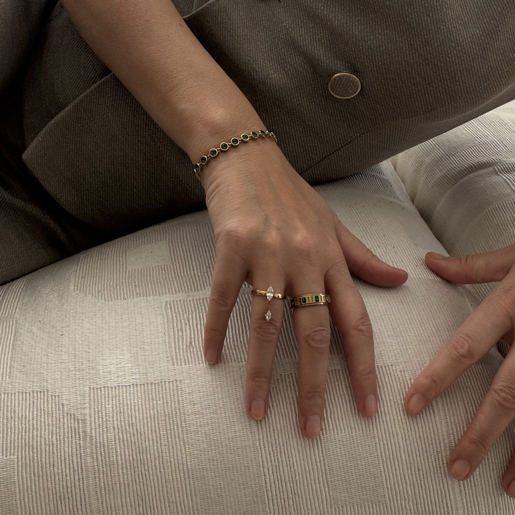 Mira Charm Ring | 18k Gold Plated, Marquise-Cut Crystals 3