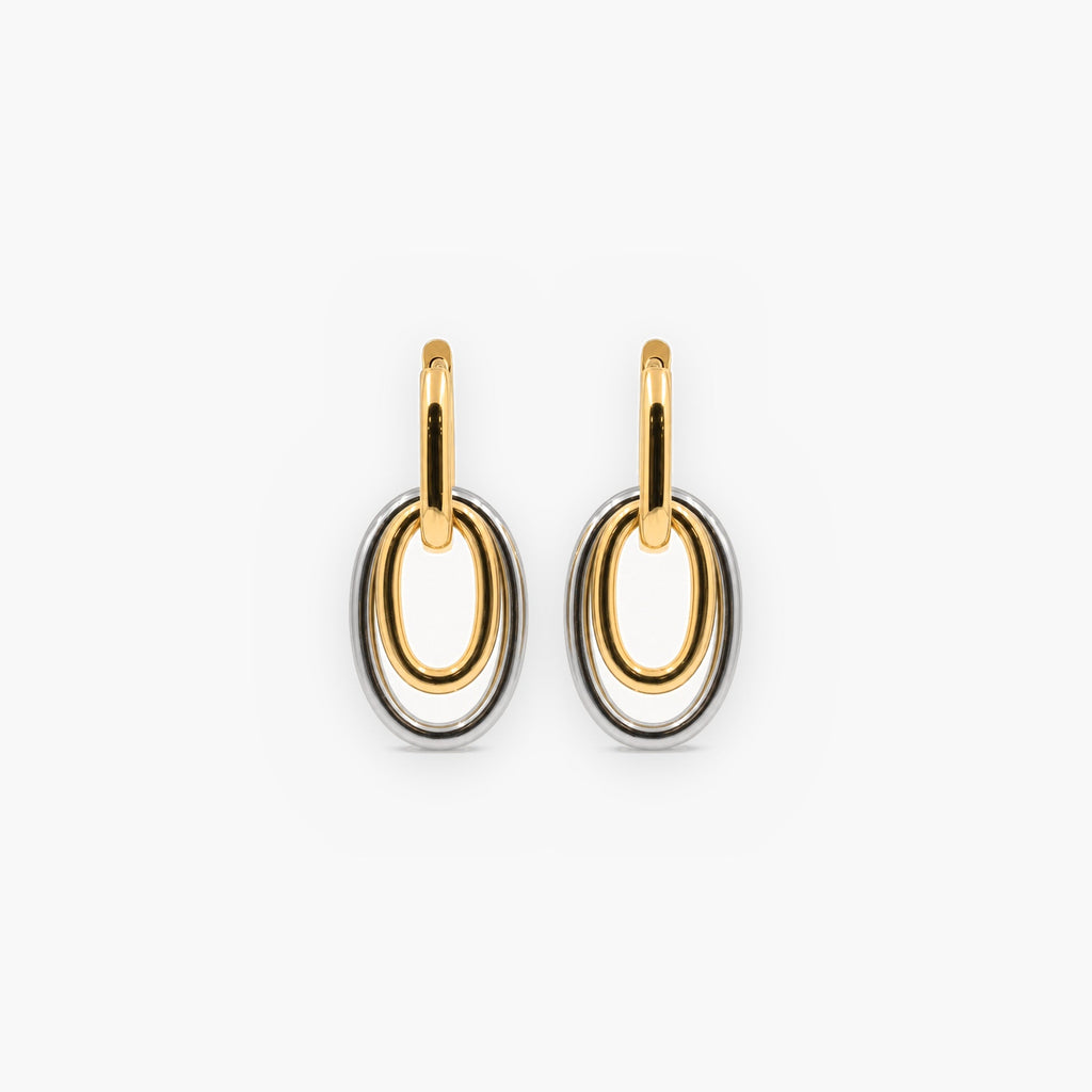 Mira Double Hoop Earrings | 18k Gold Plated Stainless Steel, Mixed Metal Design 0