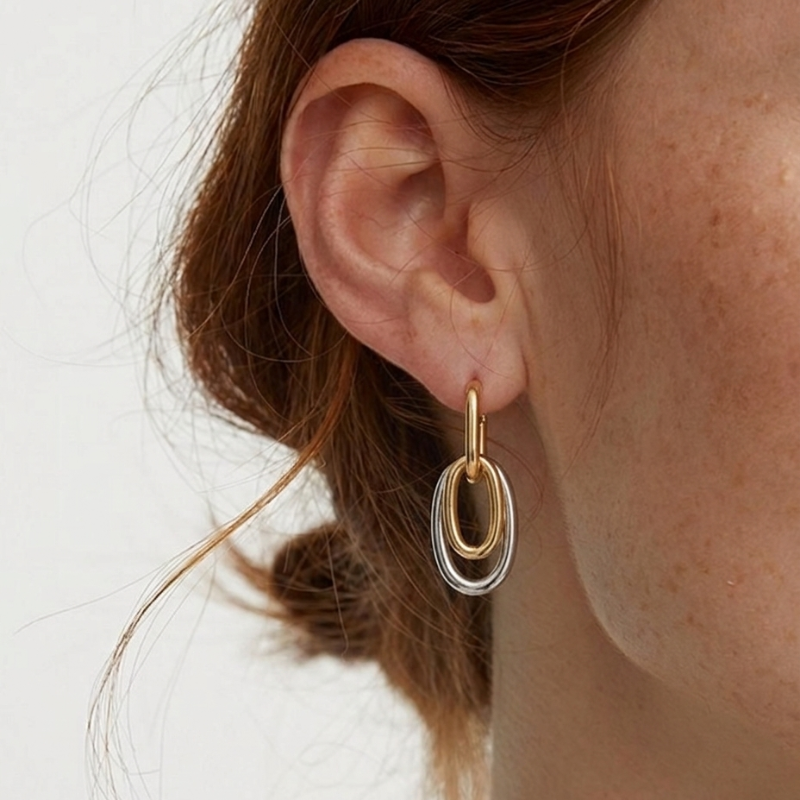 Mira Double Hoop Earrings | 18k Gold Plated Stainless Steel, Mixed Metal Design 1