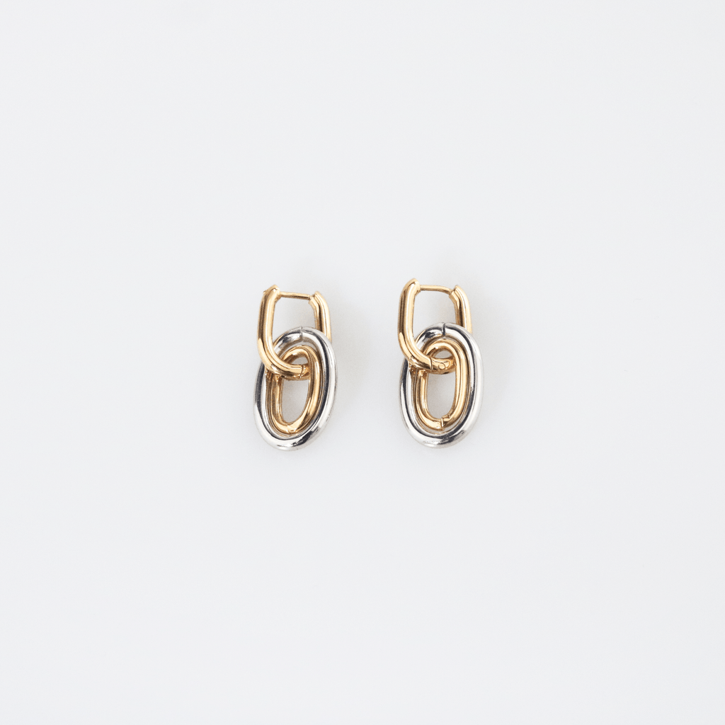 Mira Double Hoop Earrings | 18k Gold Plated Stainless Steel, Mixed Metal Design 2