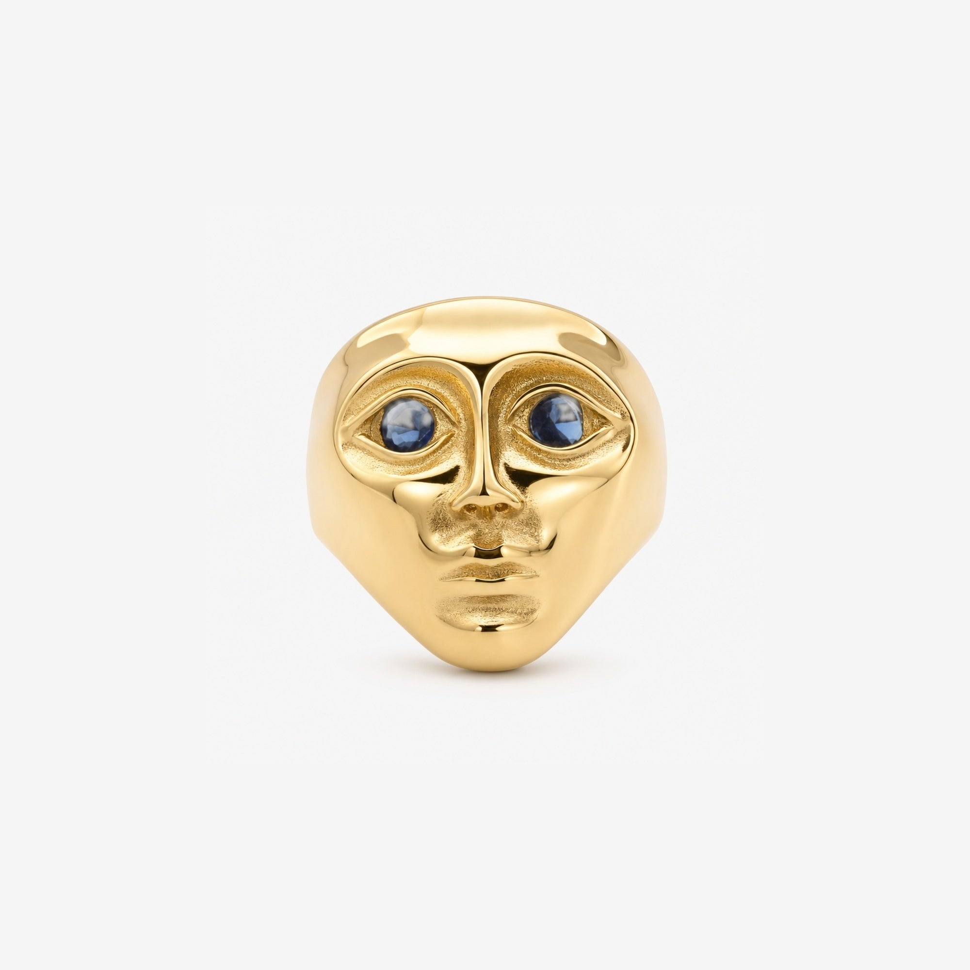 Mira Face Ring | 18k Gold Plated, Deep Blue Gemstone Eyes 0