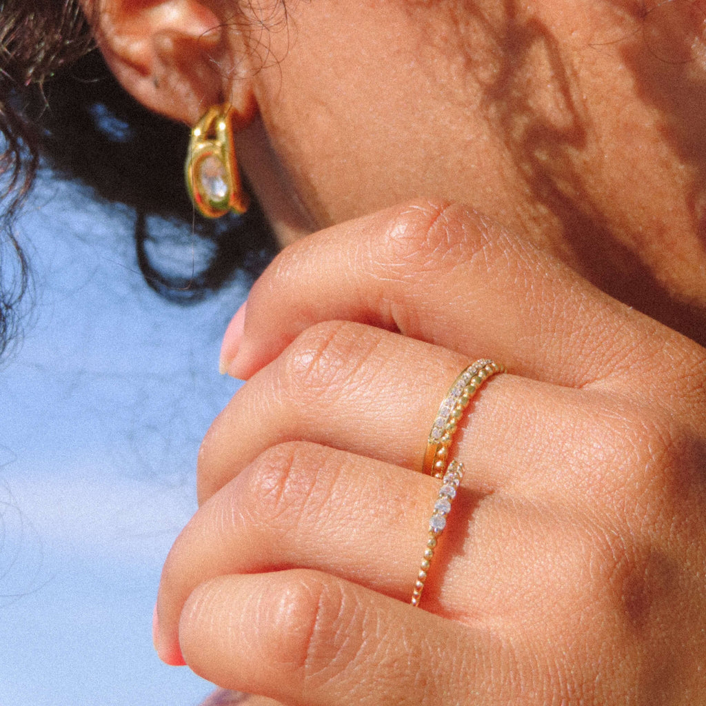 Mira Half Eternity Band Ring | 14k Gold Plated, Milgrain Detailing 2