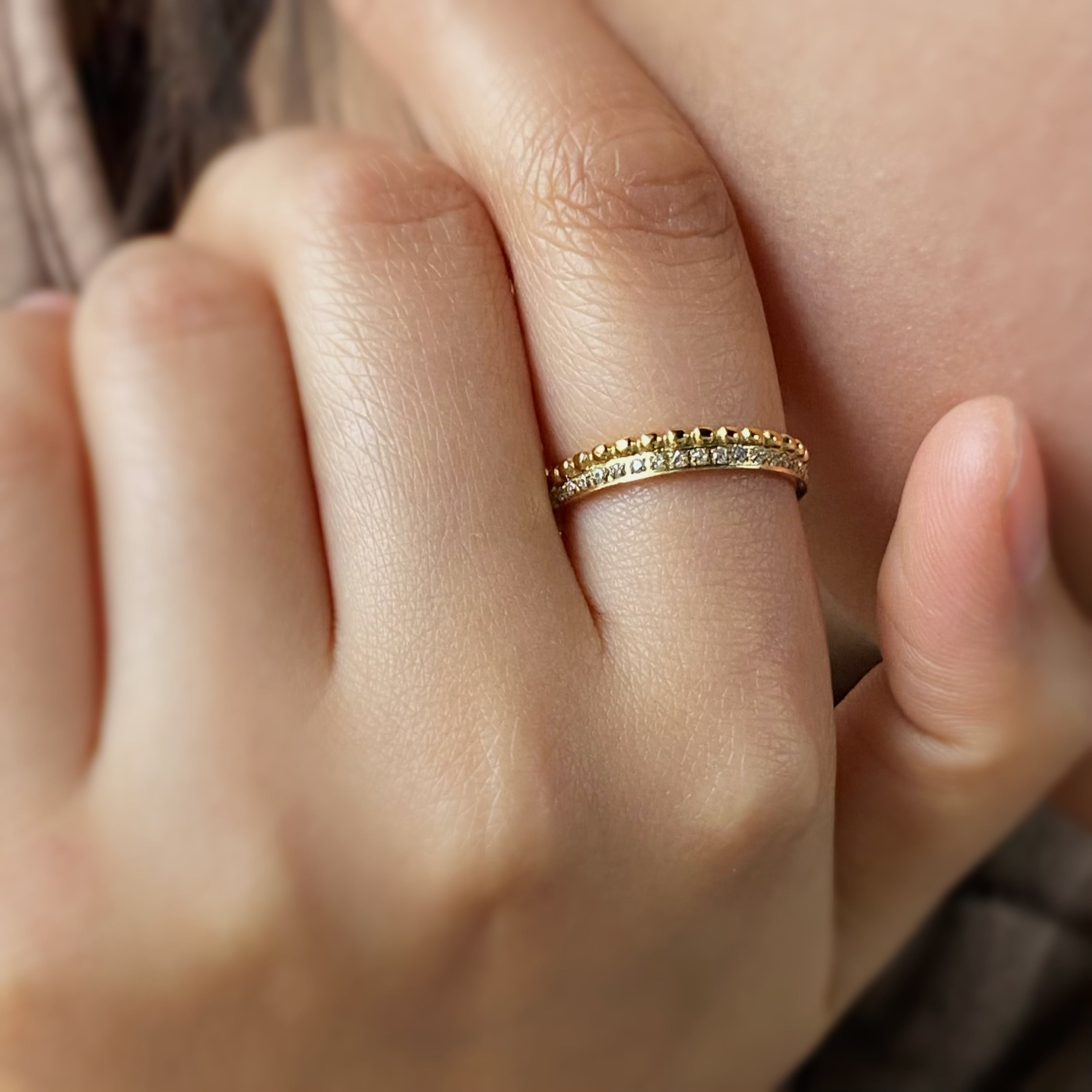 Mira Half Eternity Band Ring | 14k Gold Plated, Milgrain Detailing 4