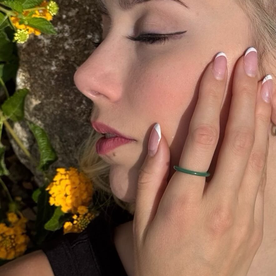 Mira Jade Ring | Mint Green Chalcedony, Stackable 3mm Band 2
