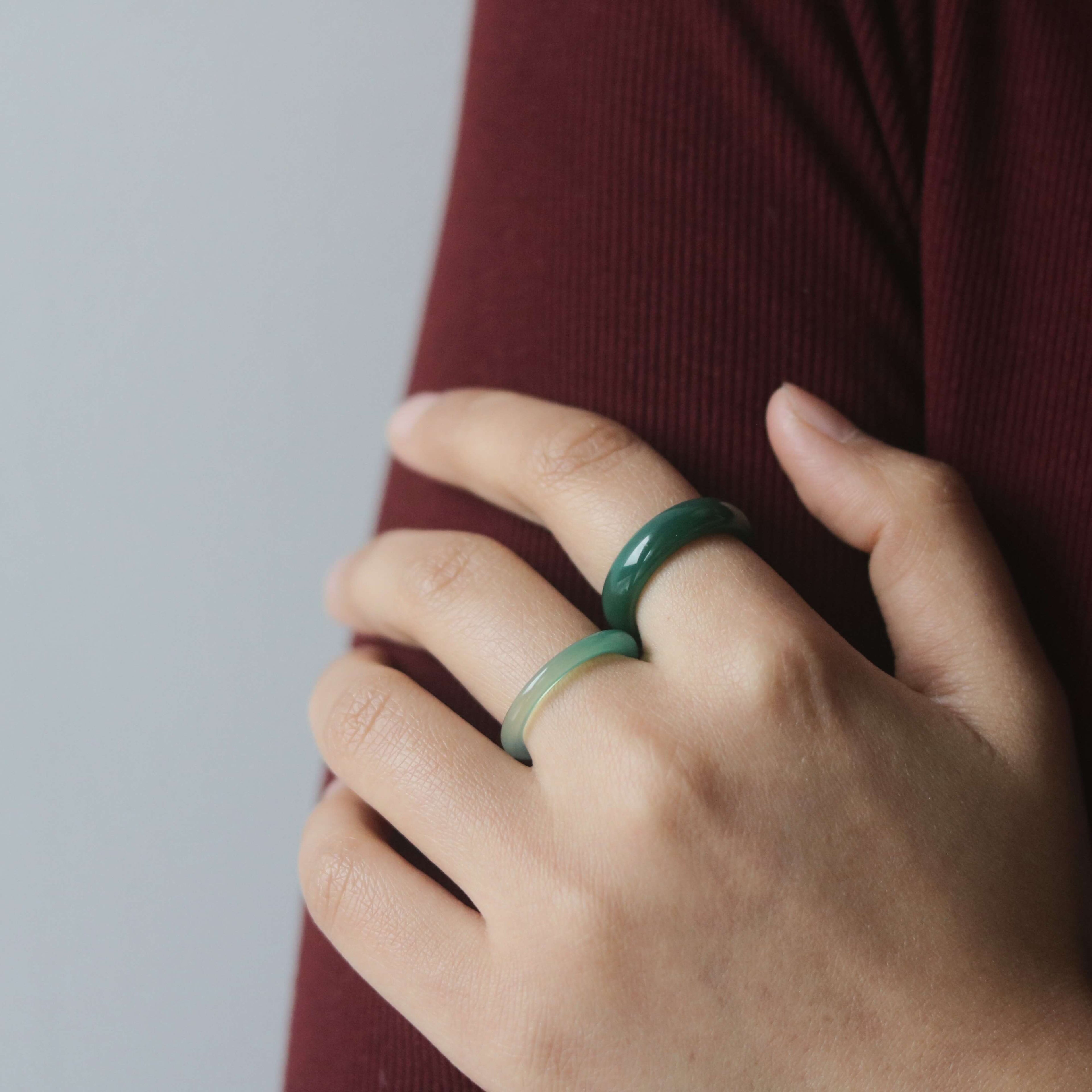 Mira Jade Ring | Mint Green Chalcedony, Stackable 3mm Band 3
