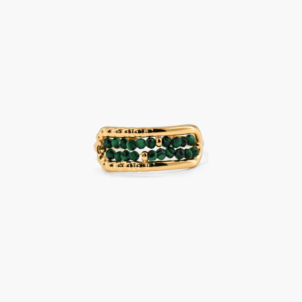 Mira Malachite Bead Ring | 18k Gold Plated, Stainless Steel 0