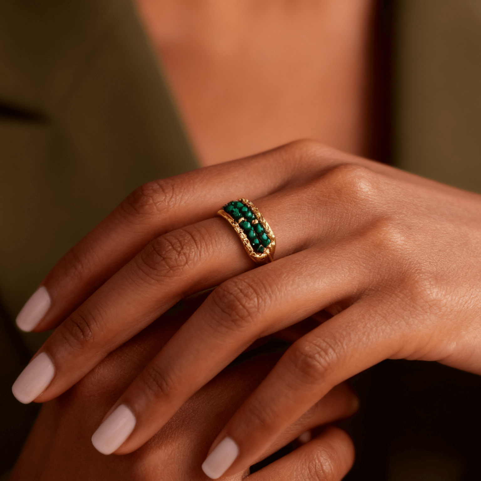 Mira Malachite Bead Ring | 18k Gold Plated, Stainless Steel 2