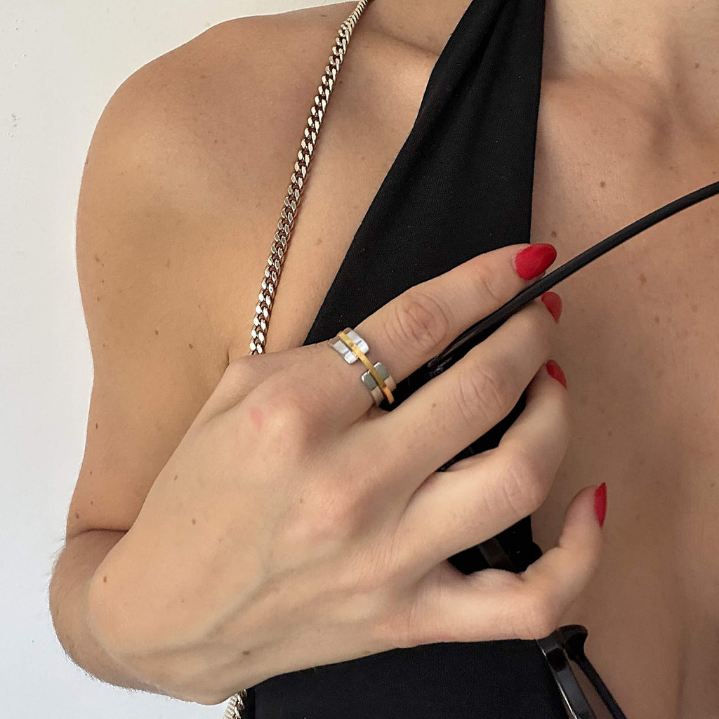 Mira Mixed Metal Band Ring | 18k Gold Plated Stainless Steel 1