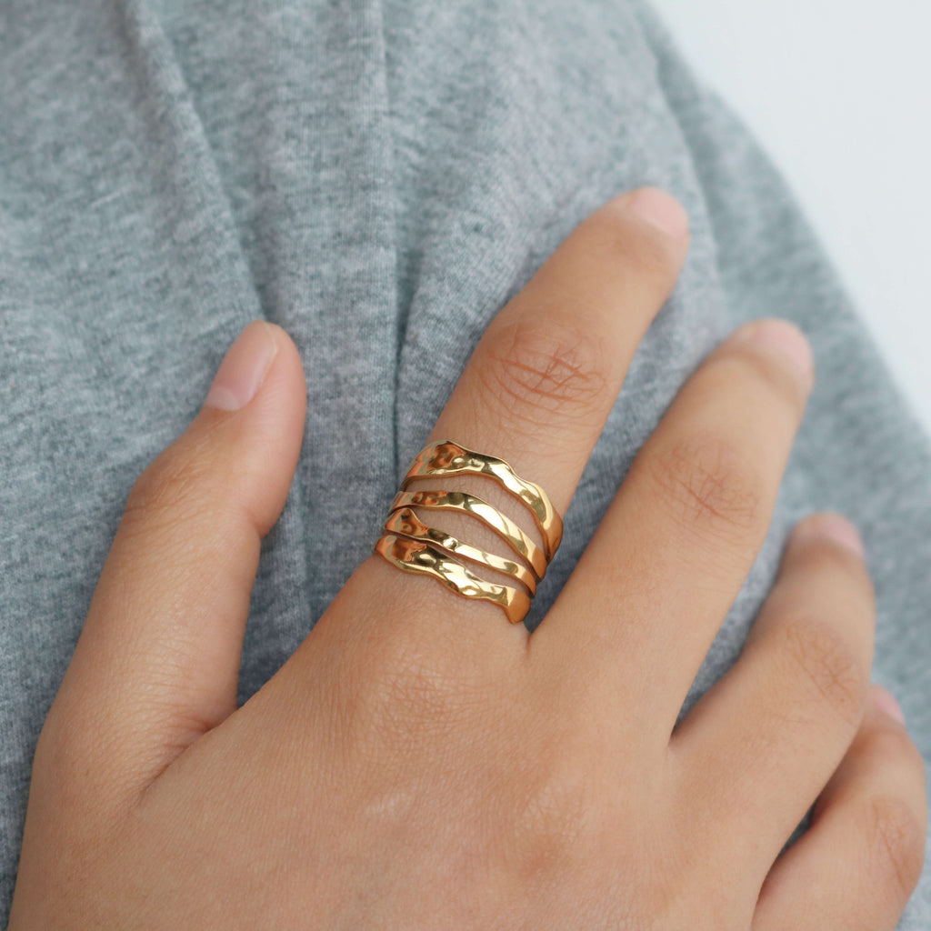 Mira Multi Row Ring | 18k Gold Plated, Adjustable 4