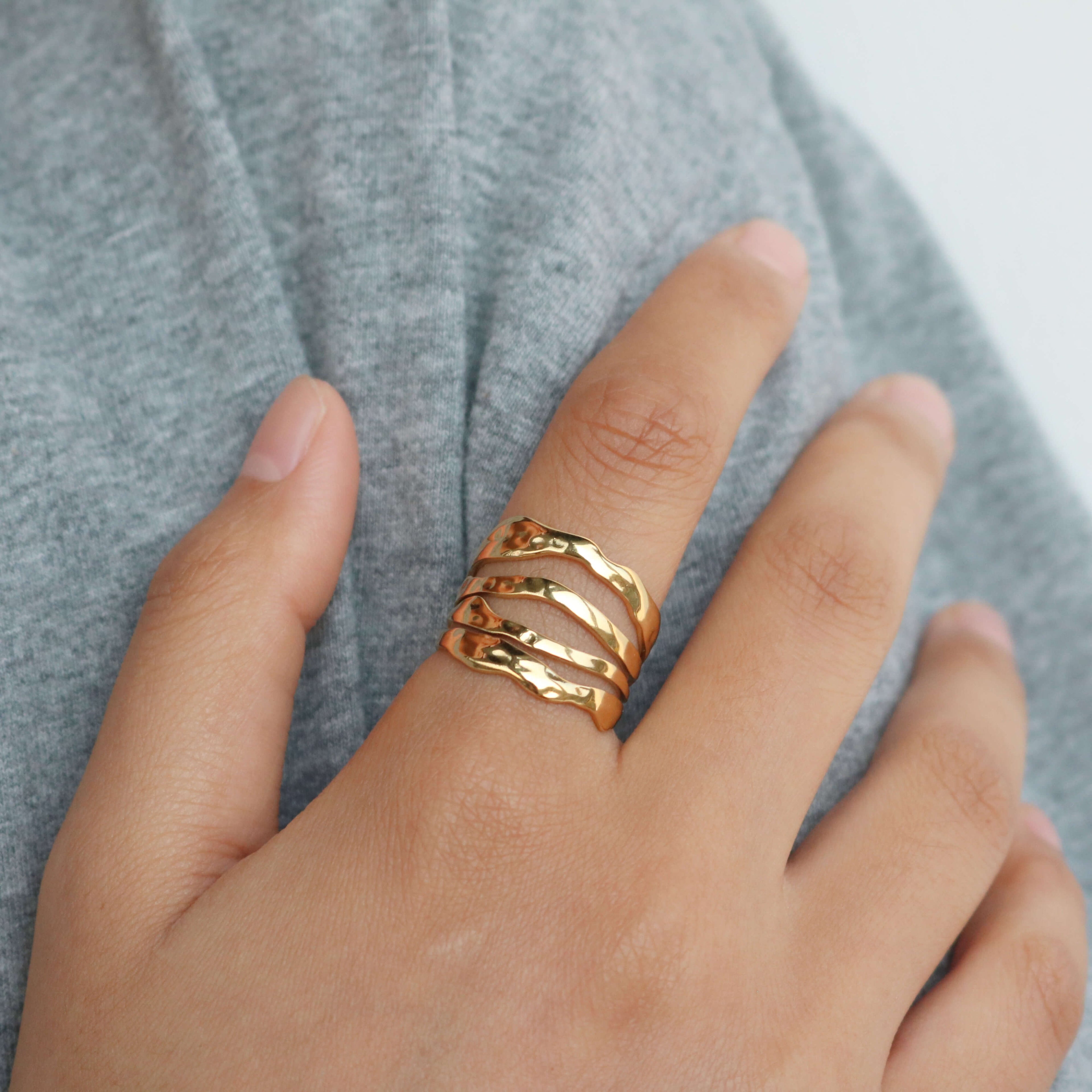 Mira Multi Row Ring | 18k Gold Plated, Adjustable 4