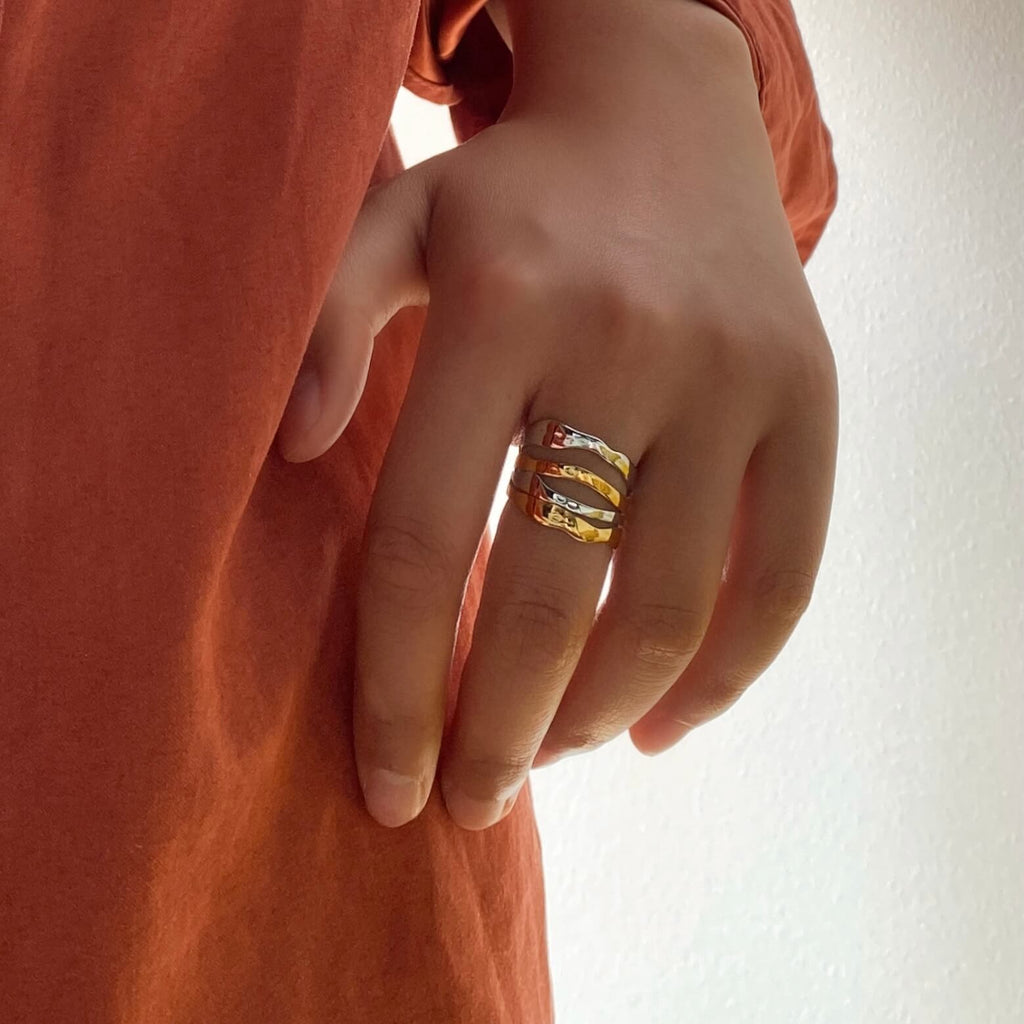 Mira Multi Row Ring | Mixed Metal, Hammered Finish 1