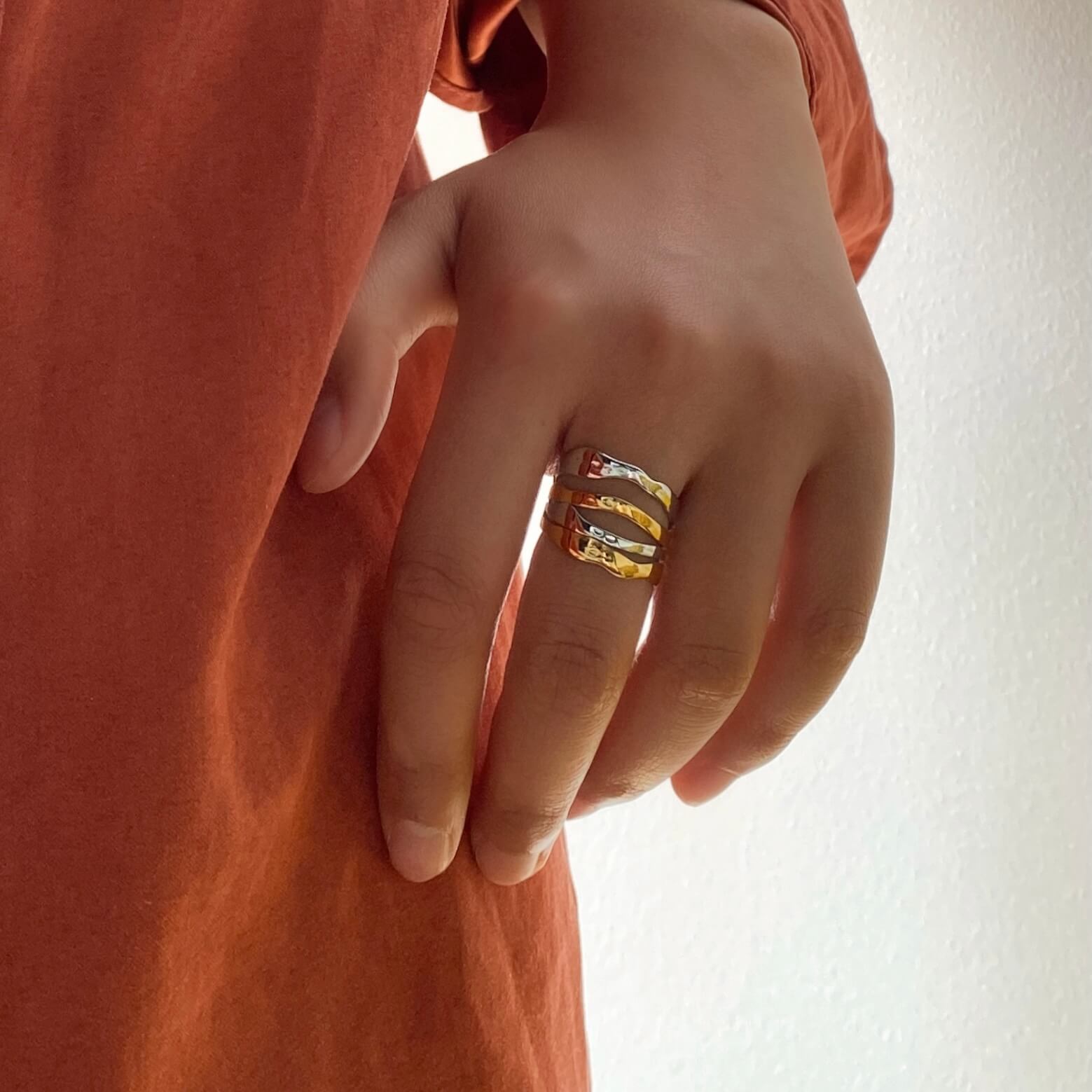 Mira Multi Row Ring | Mixed Metal, Hammered Finish 1