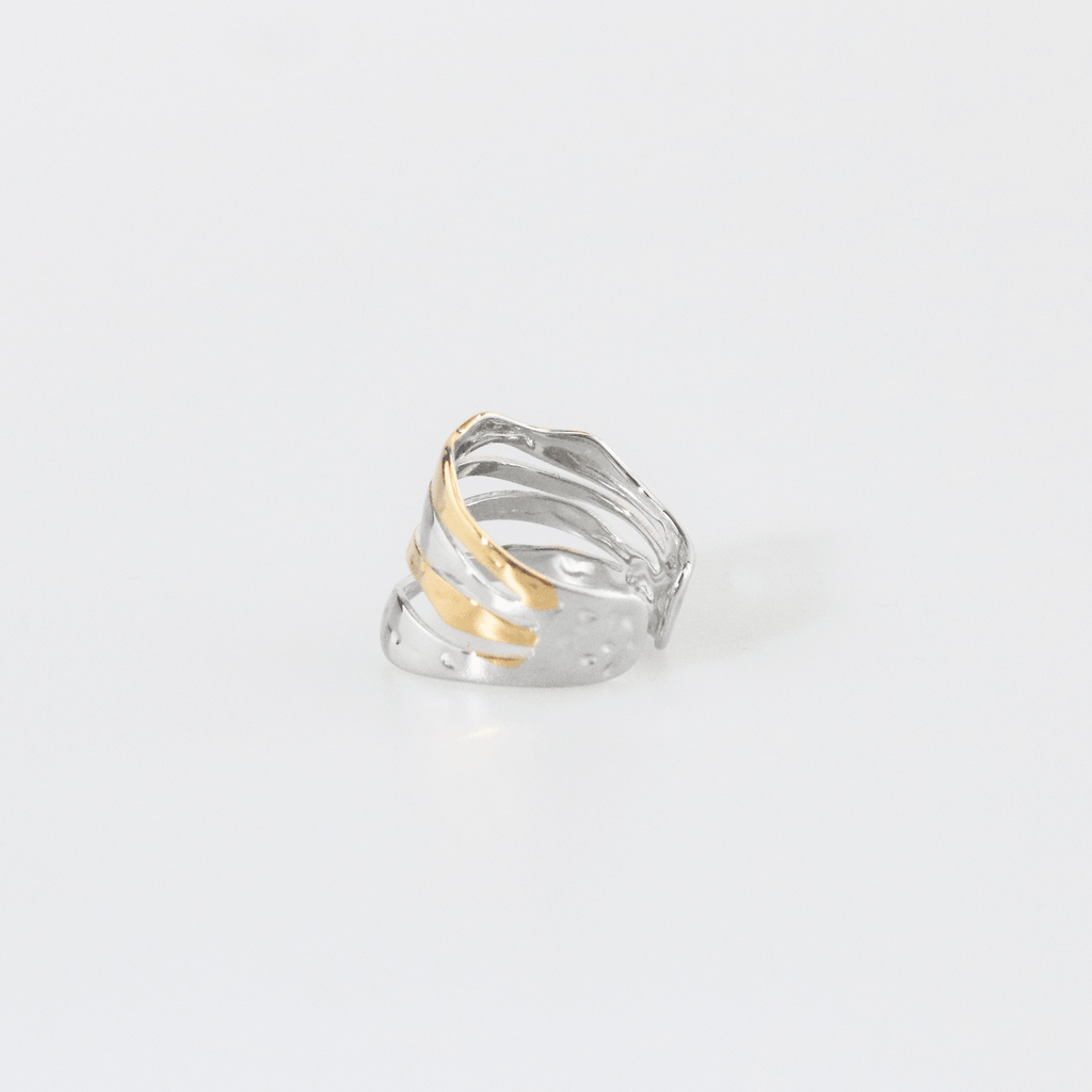 Mira Multi Row Ring | Mixed Metal, Hammered Finish 3