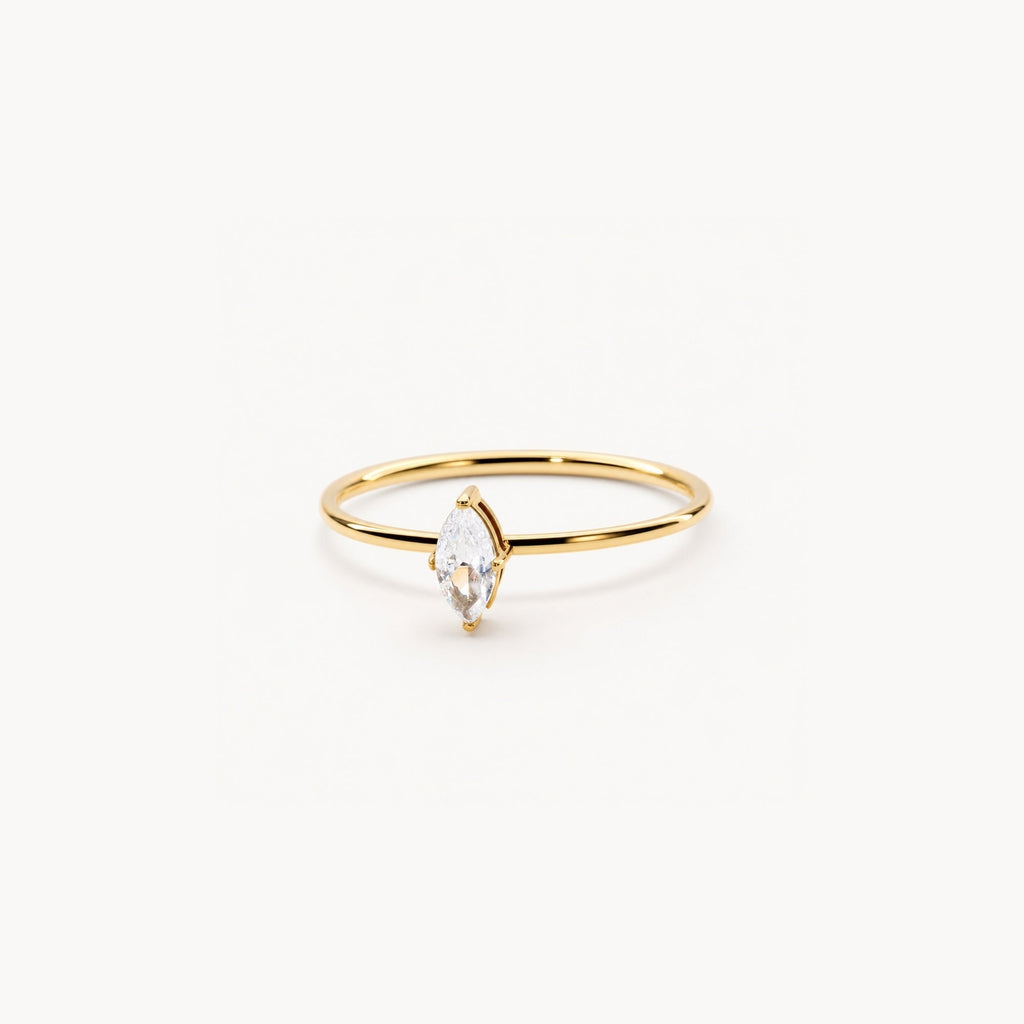 Mira Solitaire Ring | Marquise Cut Cubic Zirconia, 18k Gold Plated 0