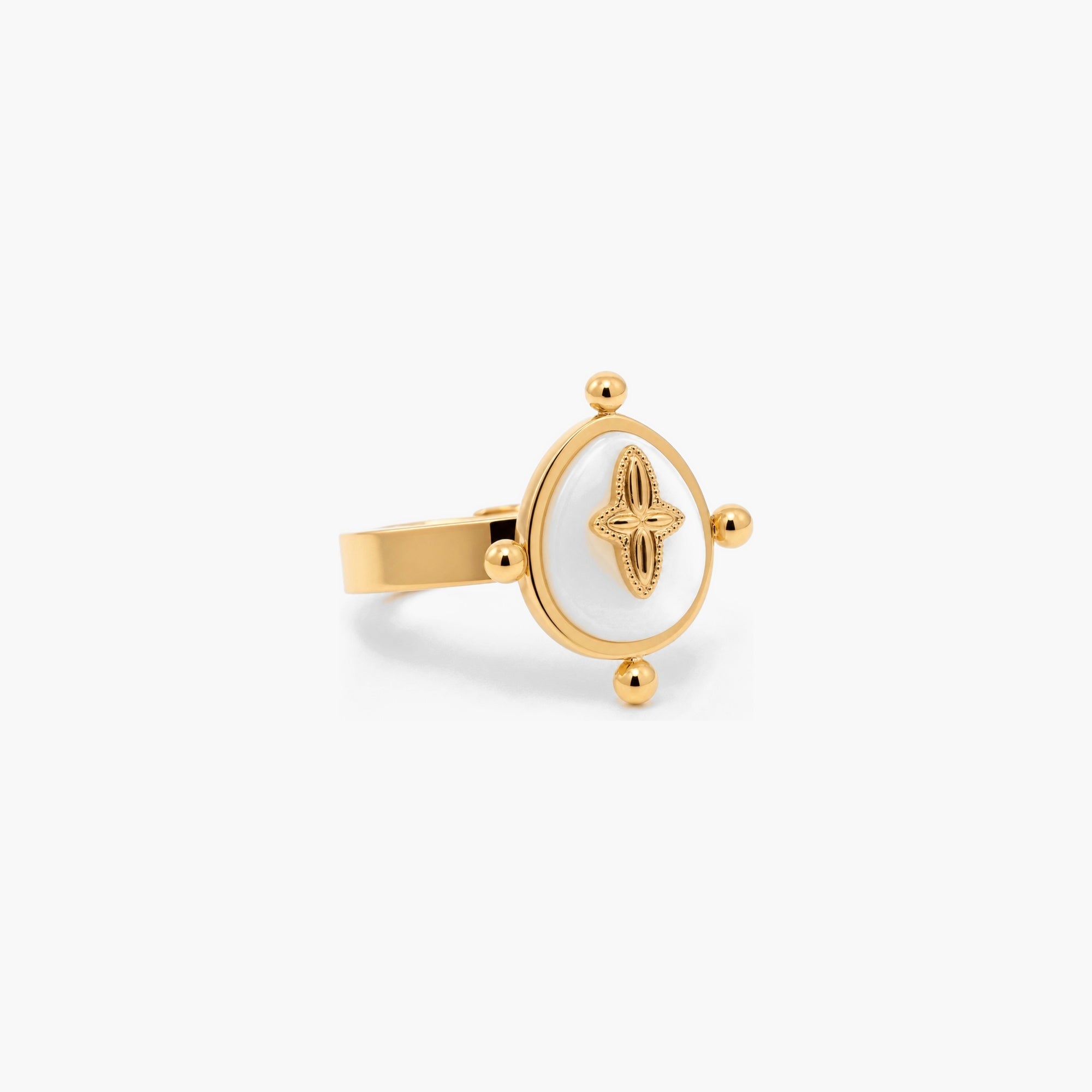 Mira Vintage Ring | Mother of Pearl, 18k Gold Plated, Adjustable Size 0