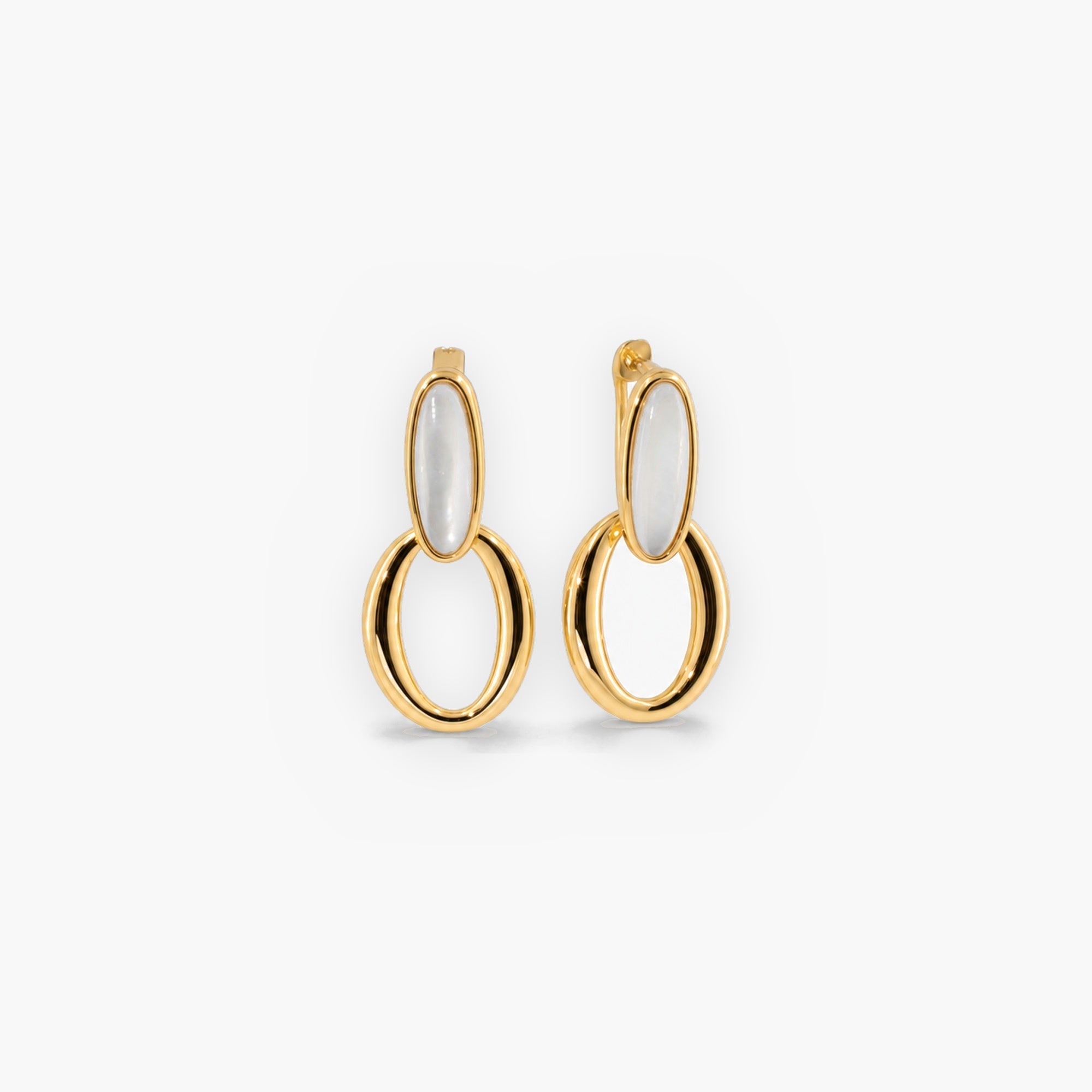 Nerina Hoop Earrings | Mother of Pearl, Brass Oval Dangle 0