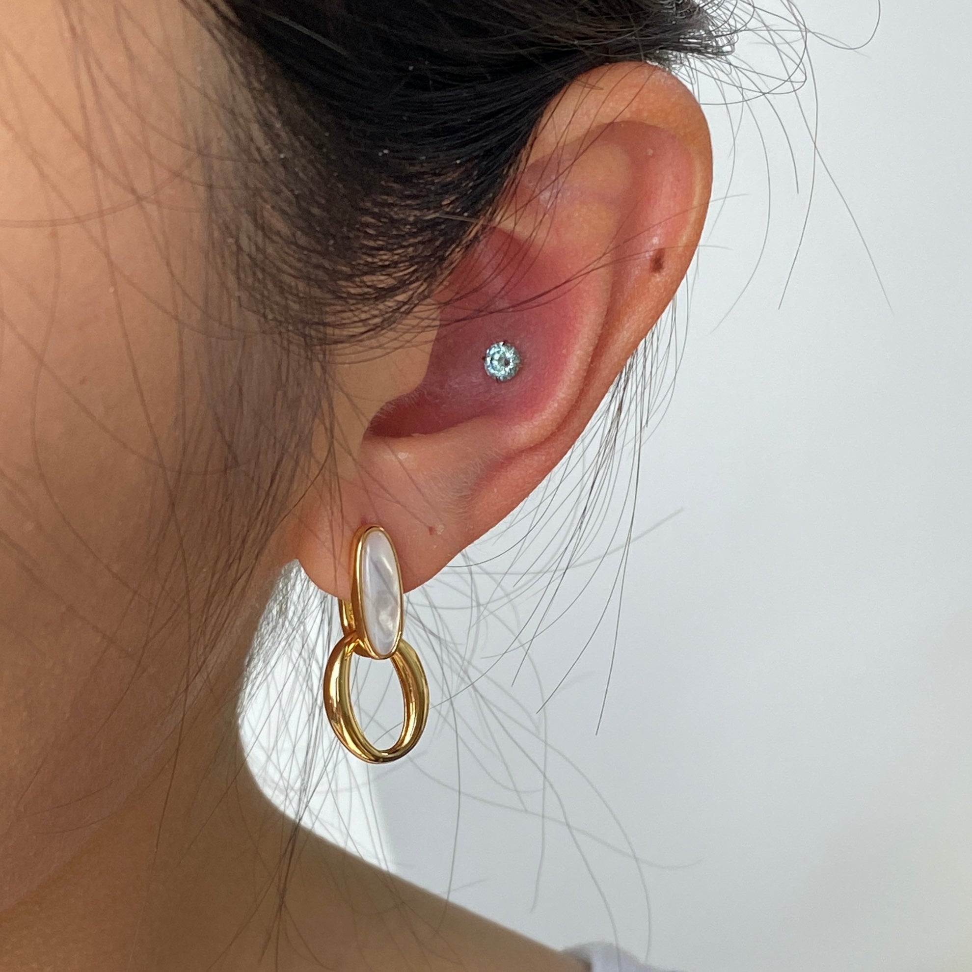 Nerina Hoop Earrings | Mother of Pearl, Brass Oval Dangle 1