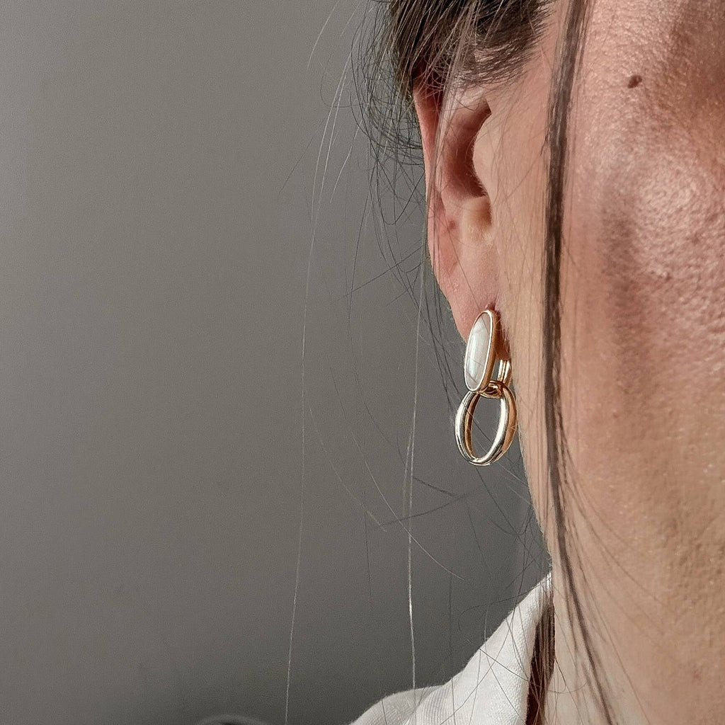Nerina Hoop Earrings | Mother of Pearl, Brass Oval Dangle 2