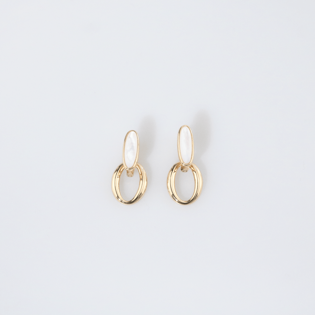 Nerina Hoop Earrings | Mother of Pearl, Brass Oval Dangle 3